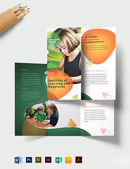 Preschool Tri-Fold Brochure Template - Illustrator, InDesign, Word, Apple Pages, PSD, PDF, Publisher