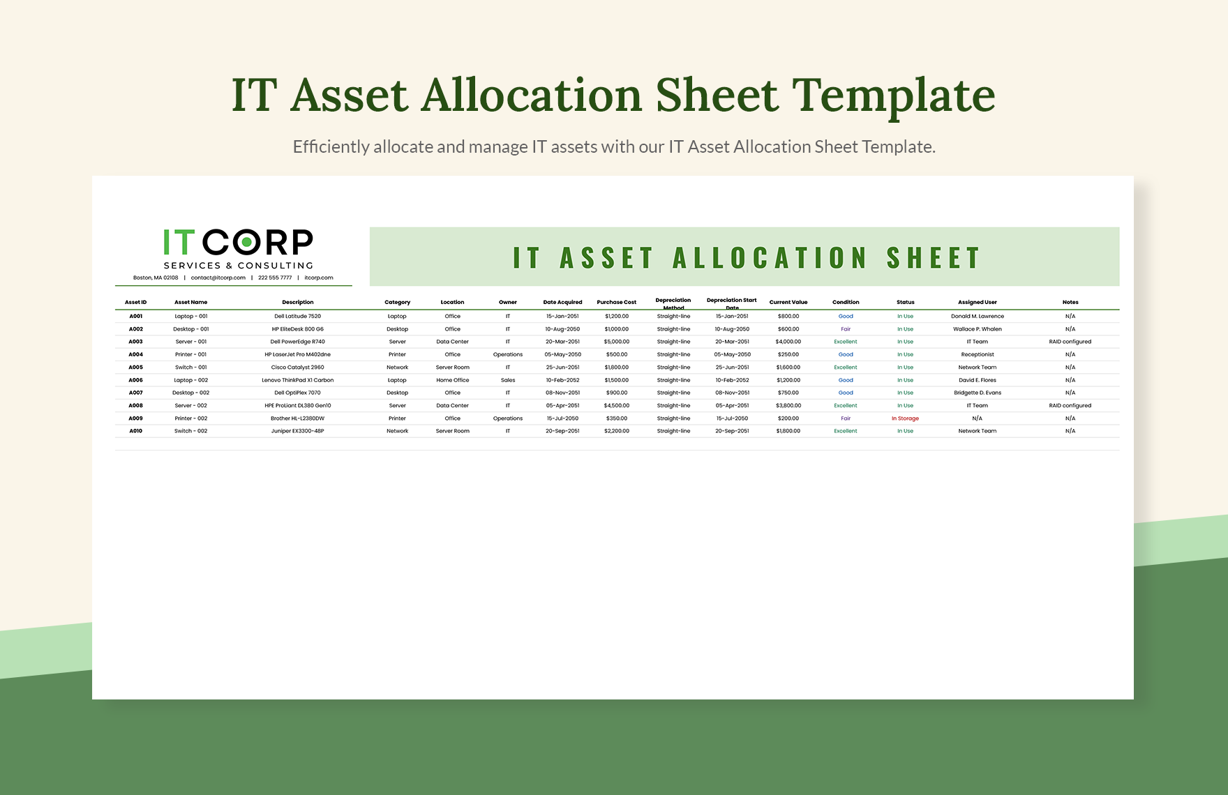 IT Asset Allocation Sheet Template