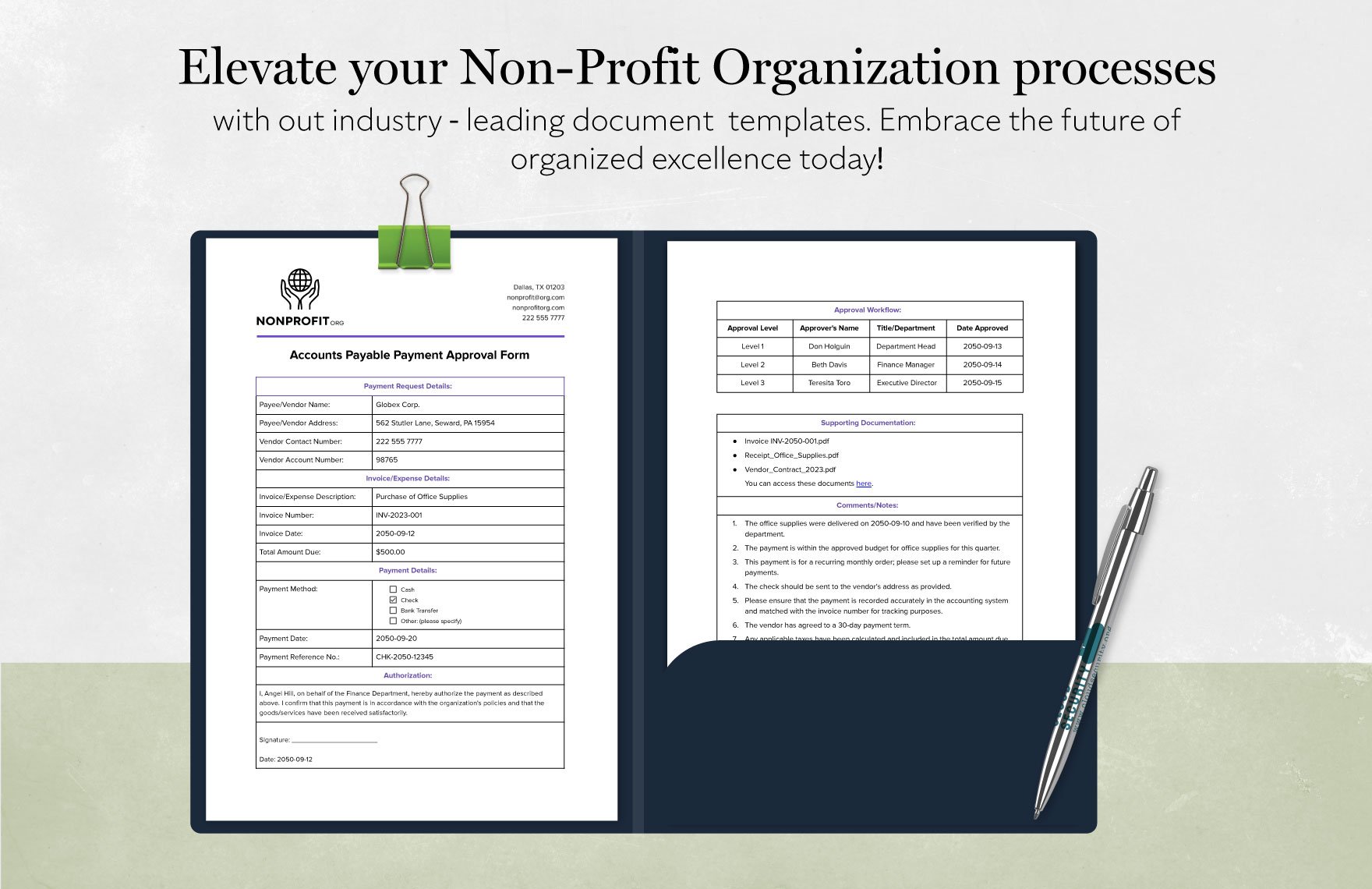 Nonprofit Organization Accounts Payable Payment Approval Form Template