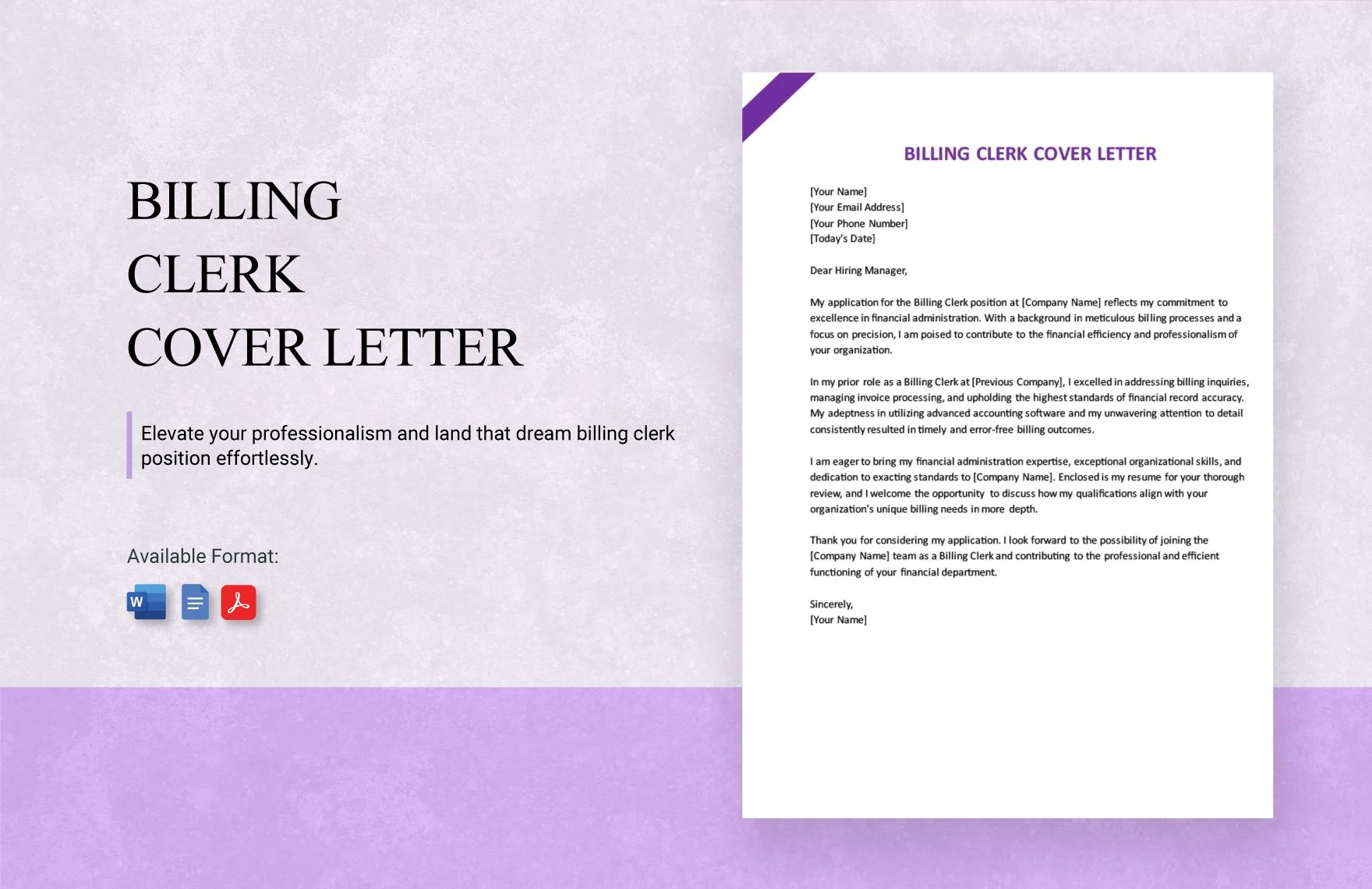 Billing Clerk Cover Letter in Word, Google Docs, PDF