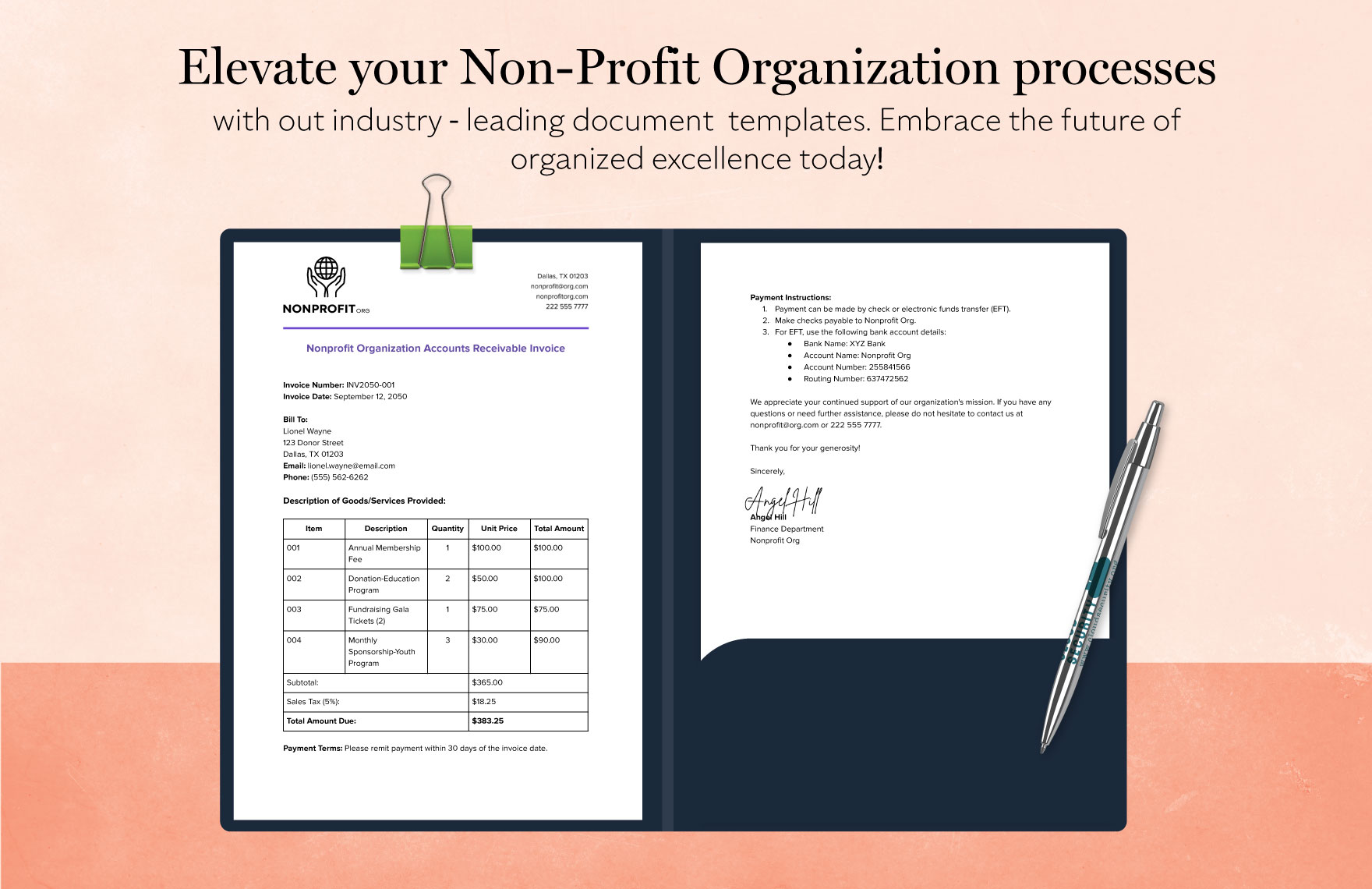 Nonprofit Organization Accounts Receivable Invoice Template