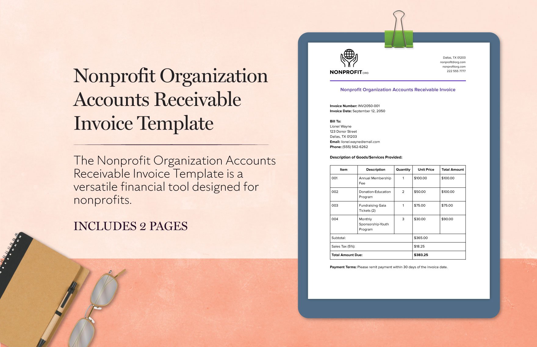 Nonprofit Organization Accounts Receivable Invoice Template in Word, Google Docs, PDF