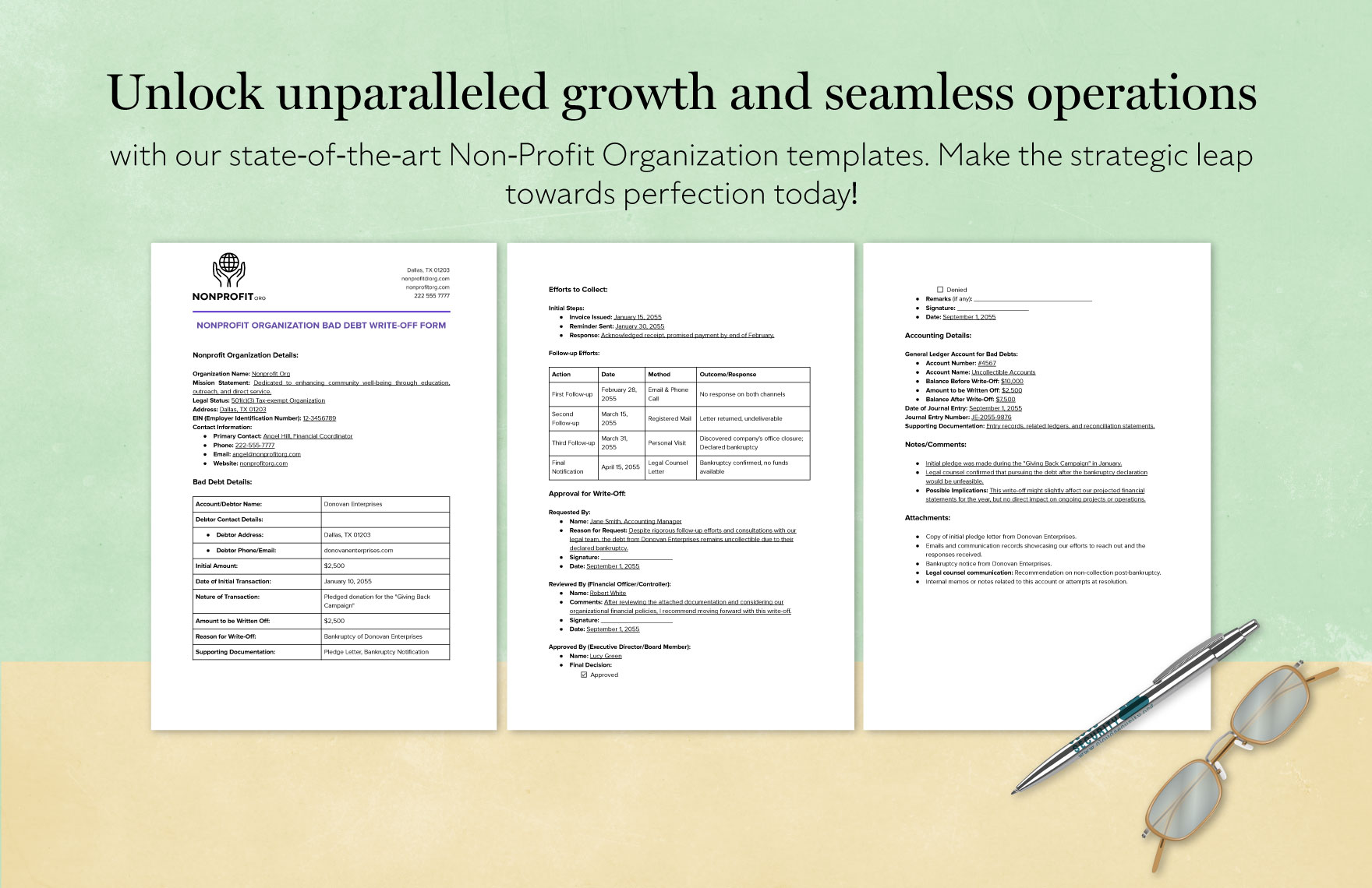 Nonprofit Organization Bad Debt Write-Off Form Template