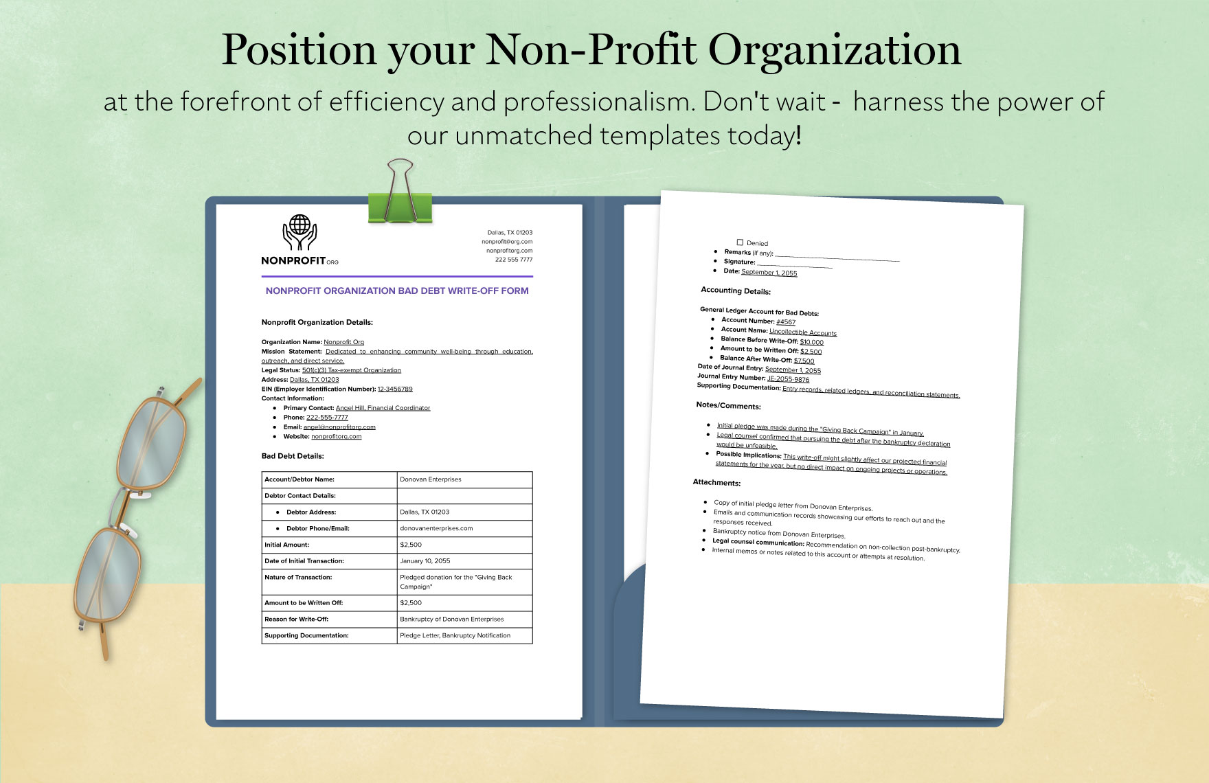 Nonprofit Organization Bad Debt Write-Off Form Template