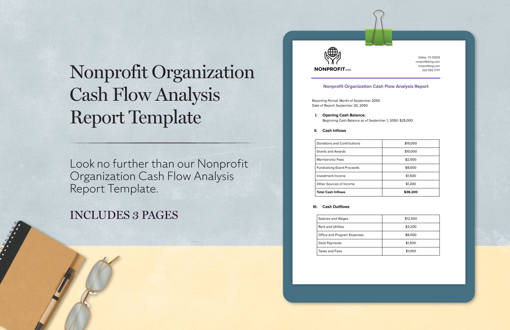 Nonprofit Organization Cash Flow Analysis Report Template in Word, Google Docs, PDF