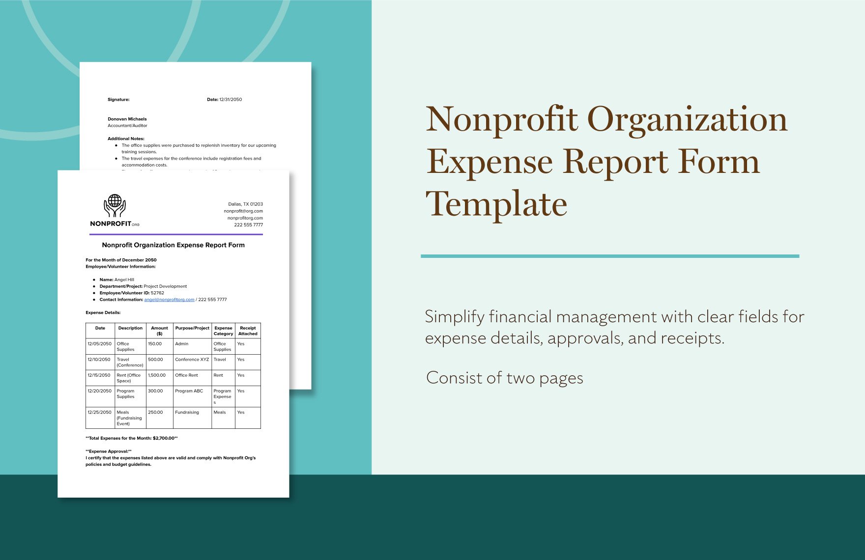 Nonprofit Organization Expense Report Form Template