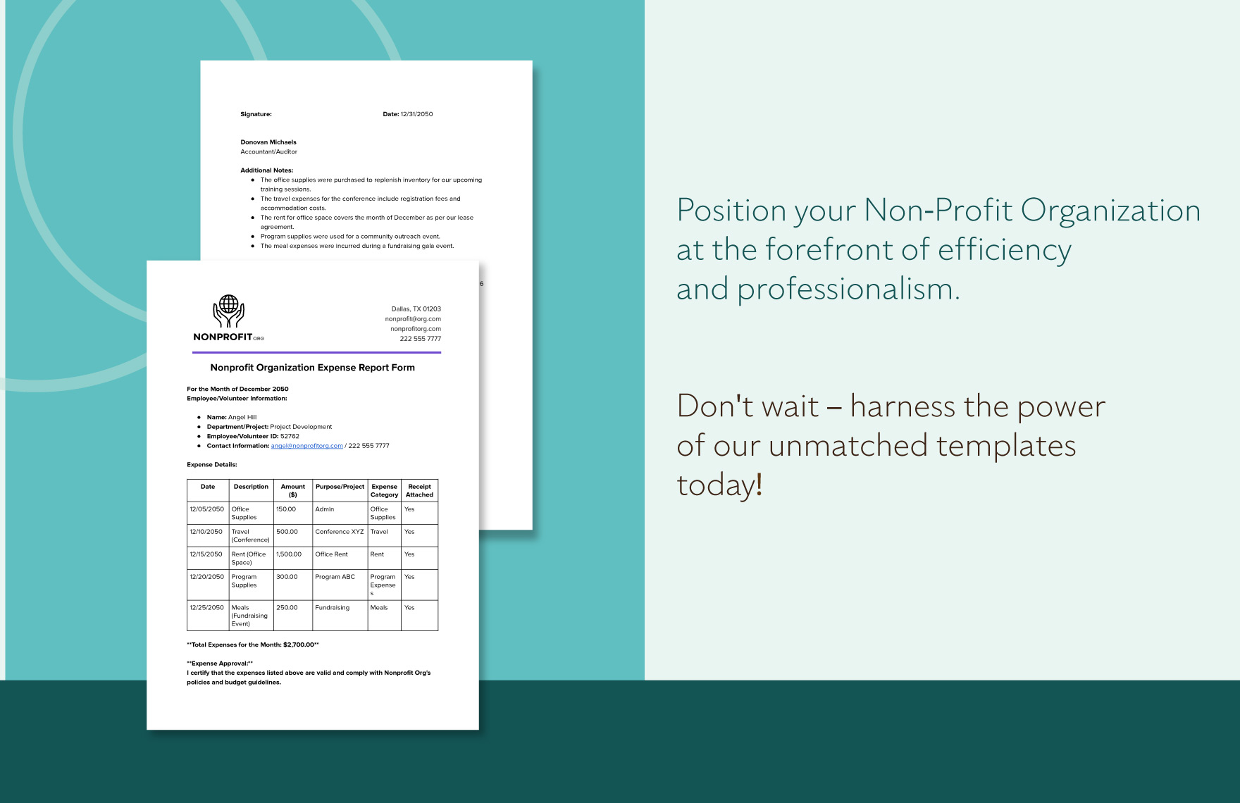 Nonprofit Organization Expense Report Form Template