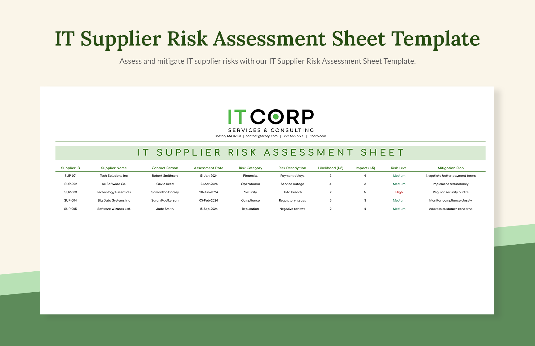 IT Supplier Risk Assessment Sheet Template