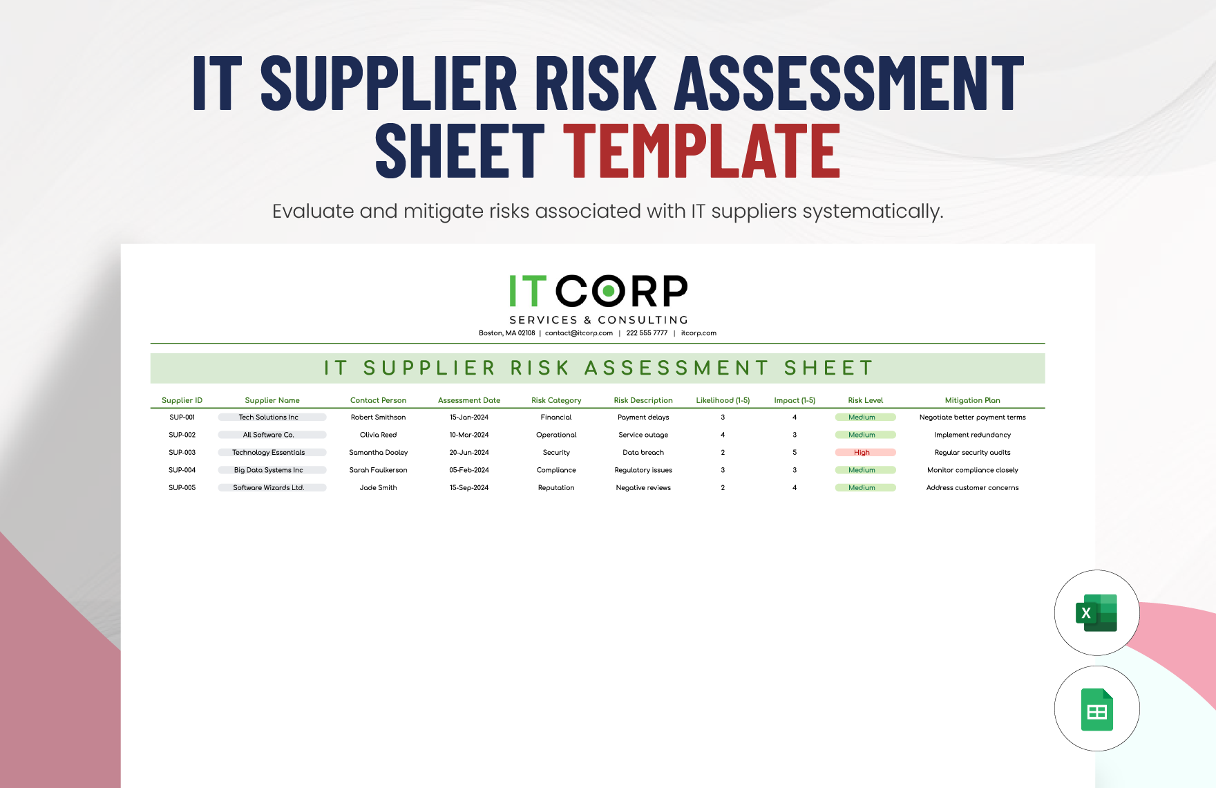 IT Supplier Risk Assessment Sheet Template