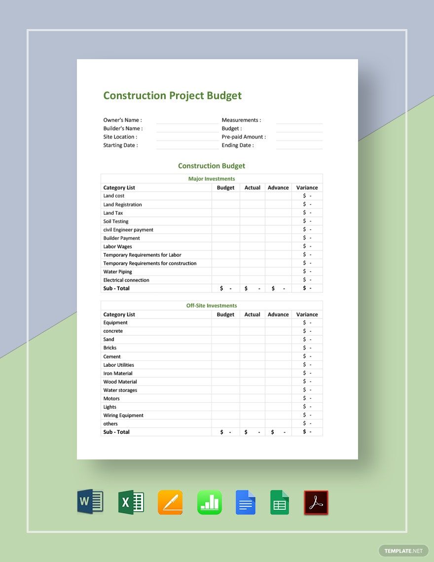 Construction Project Budget Template
