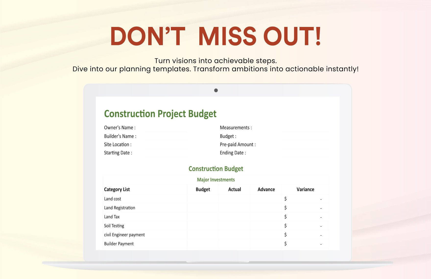 Construction Project Budget Template