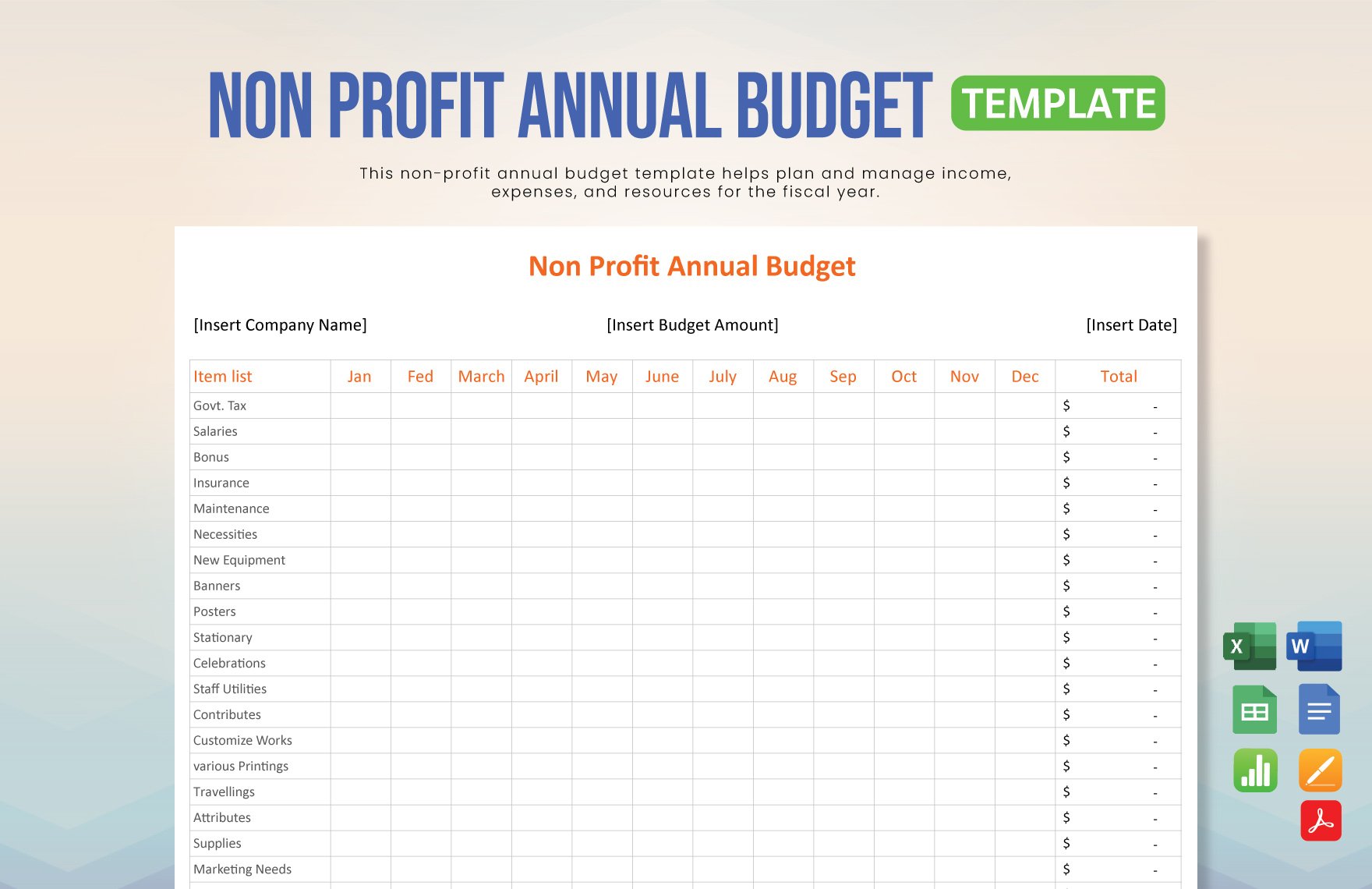 Non Profit Annual Budget Template