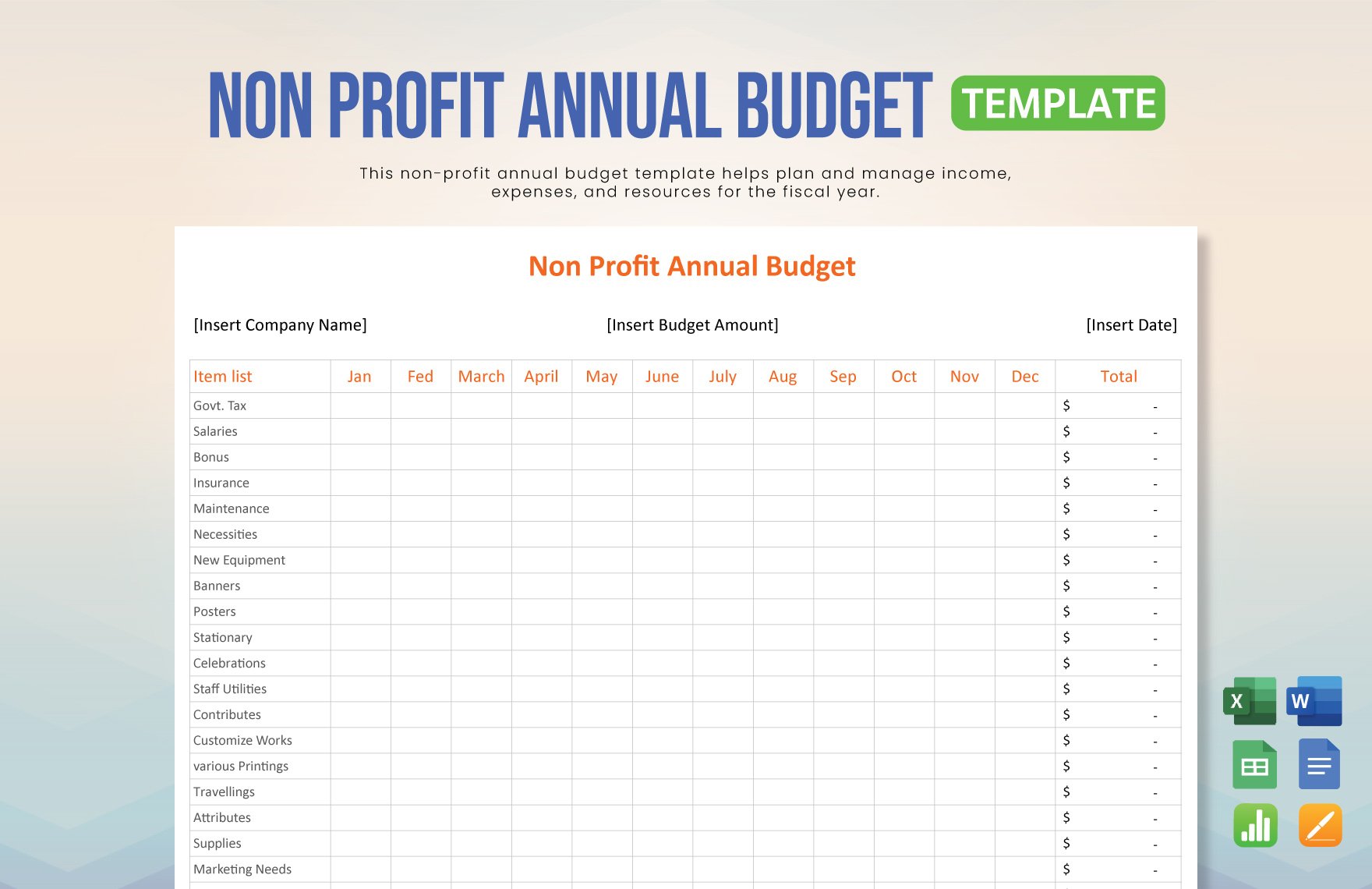 Non Profit Annual Budget Template in Word, Google Docs, Excel, PDF, Google Sheets, Apple Pages, Apple Numbers
