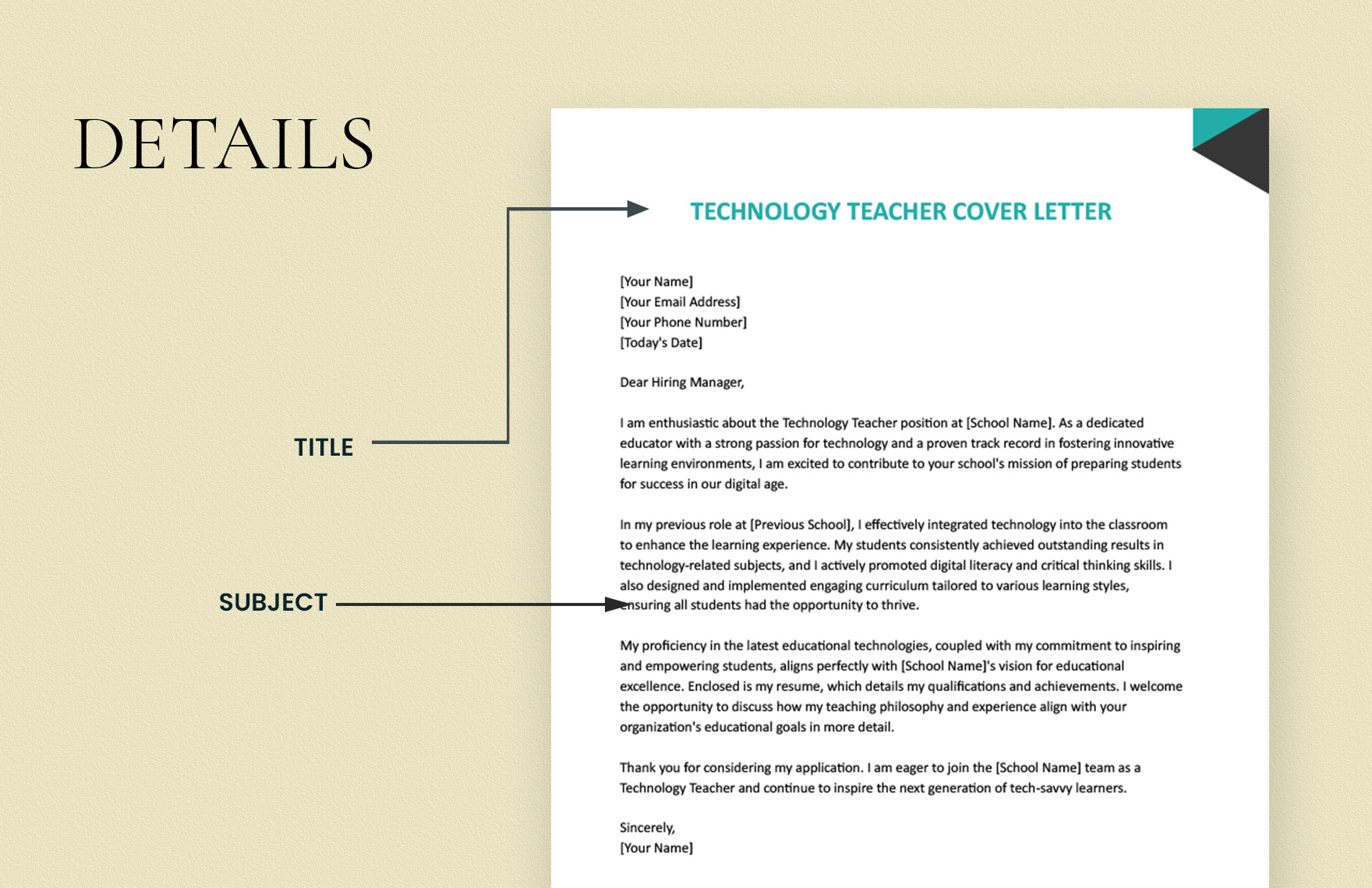 Technology Teacher Cover Letter