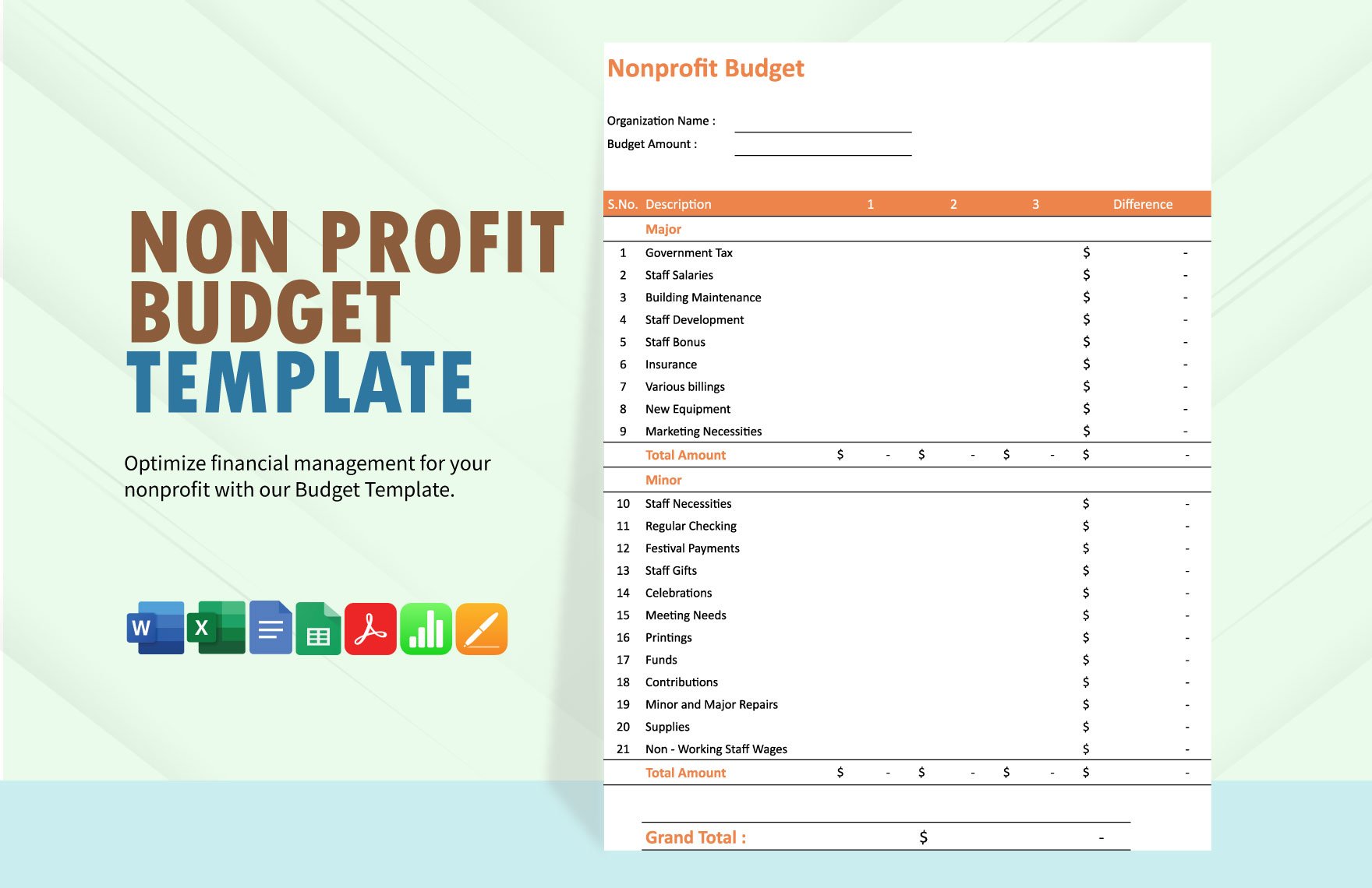 Non Profit Budget Template in Word, Google Docs, Excel, PDF, Google Sheets, Apple Pages, Apple Numbers