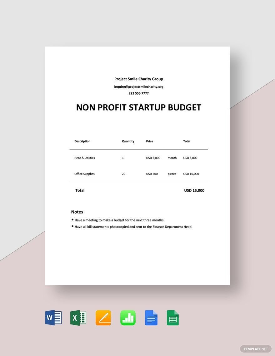 Non Profit Startup Budget Template in Word, Google Docs, Excel, Google Sheets, Apple Pages, Apple Numbers