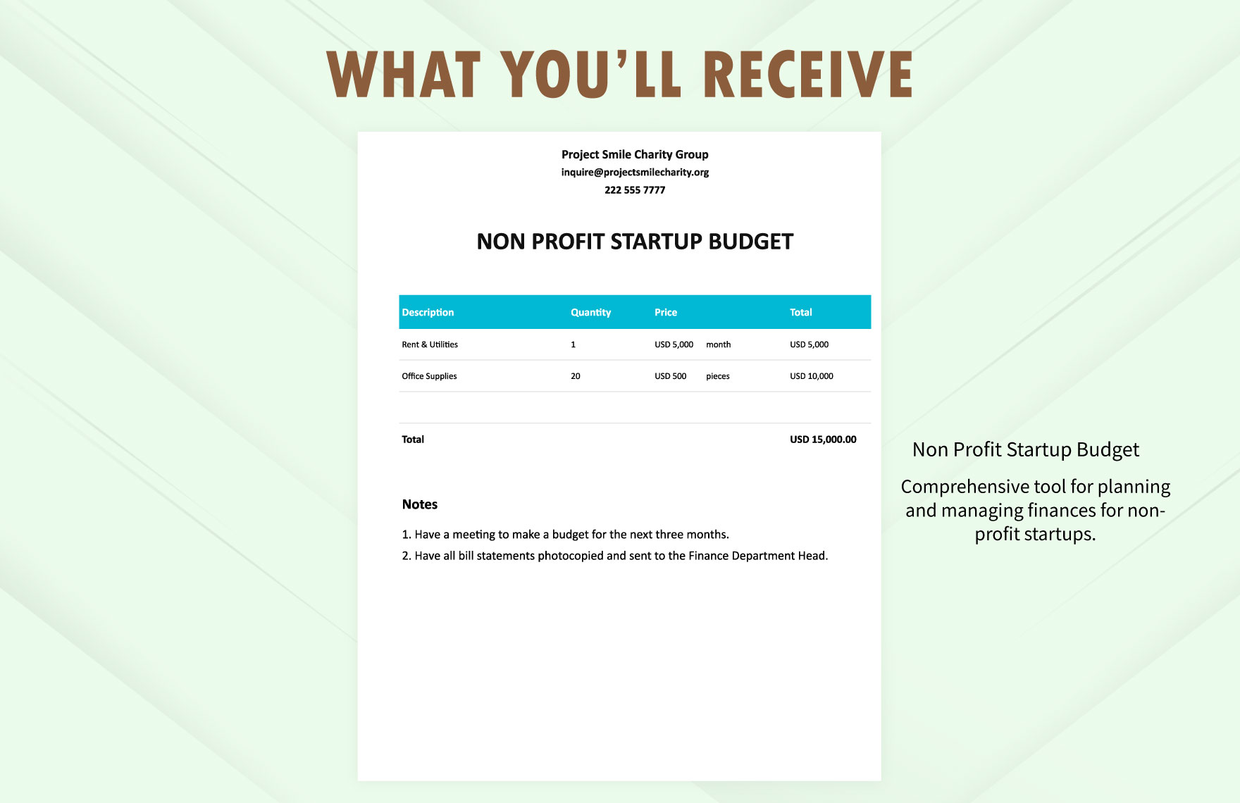 Non Profit Startup Budget Template
