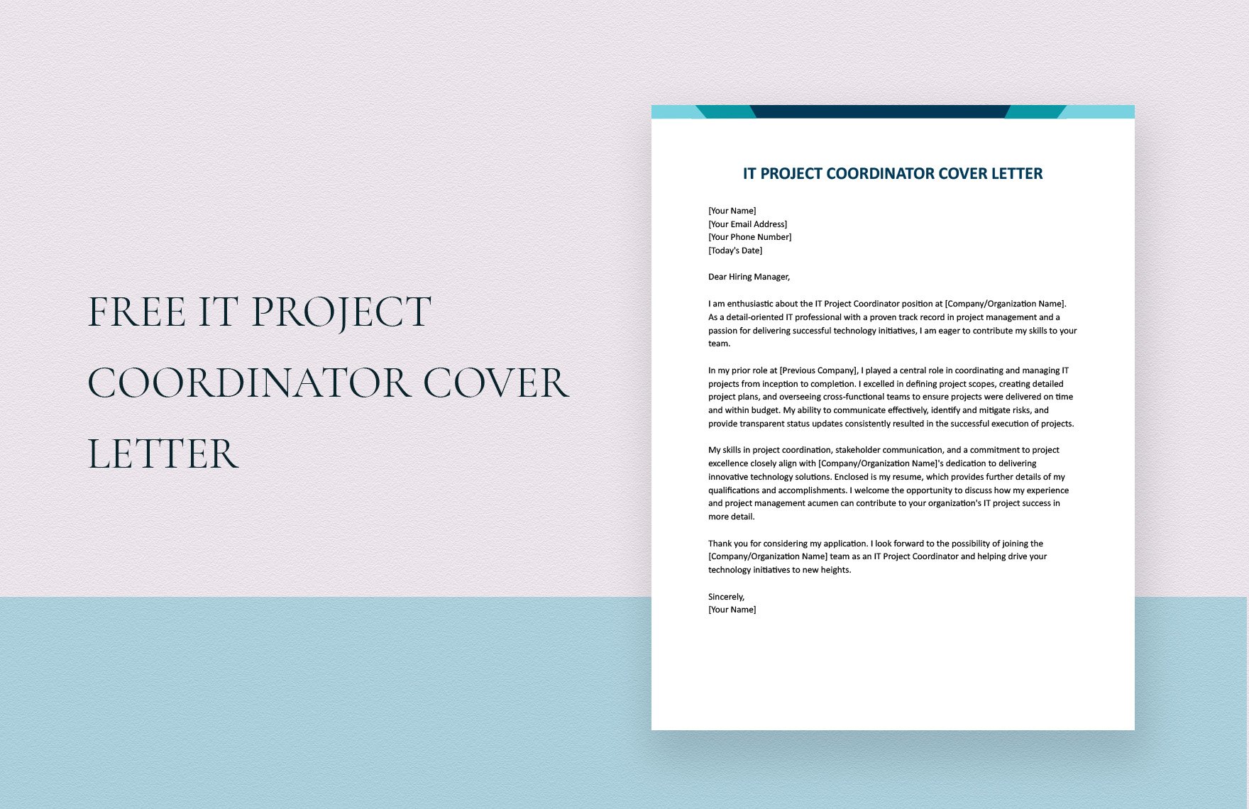 IT Project Coordinator Cover Letter in Word, Google Docs