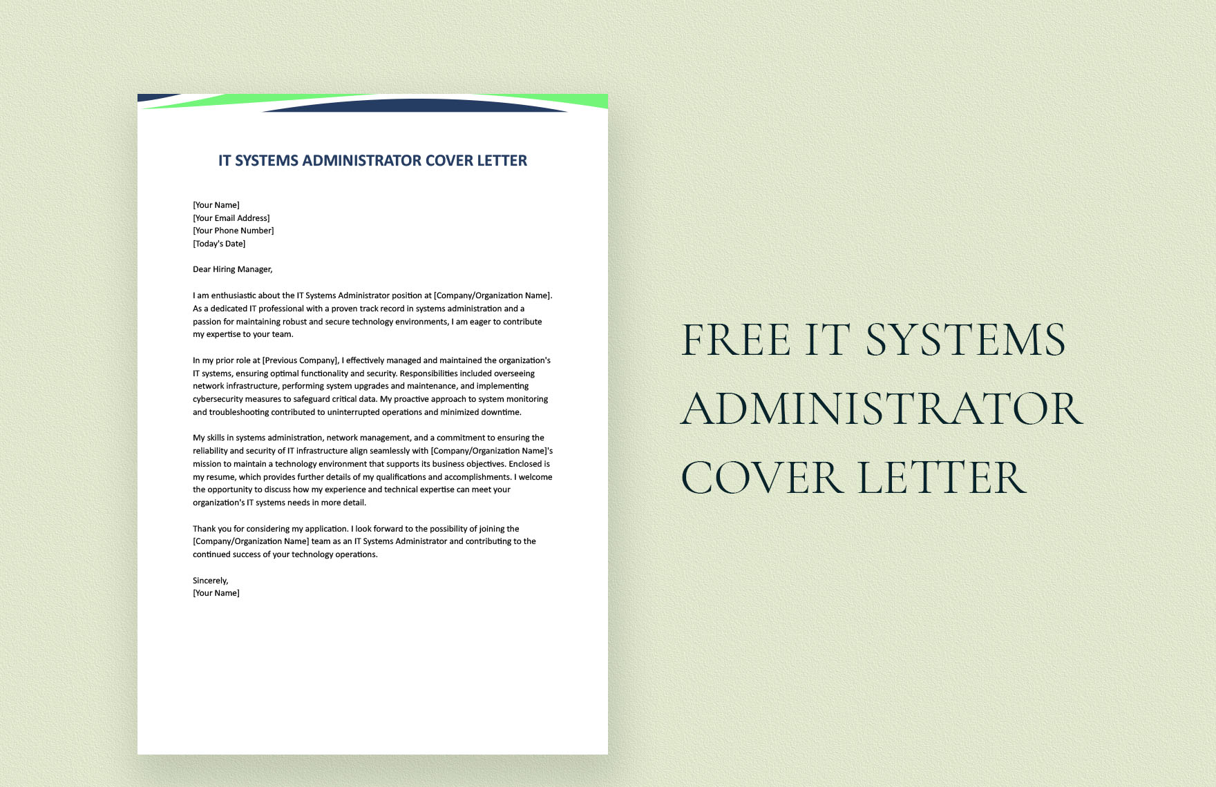 IT Systems Administrator Cover Letter