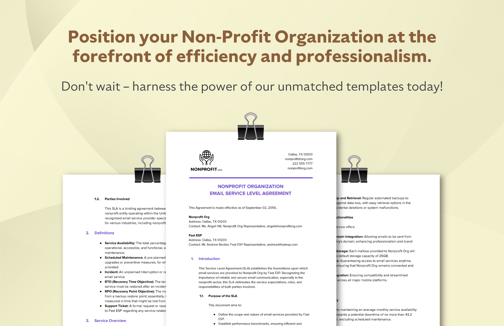 Nonprofit Organization Email Service Level Agreement Template