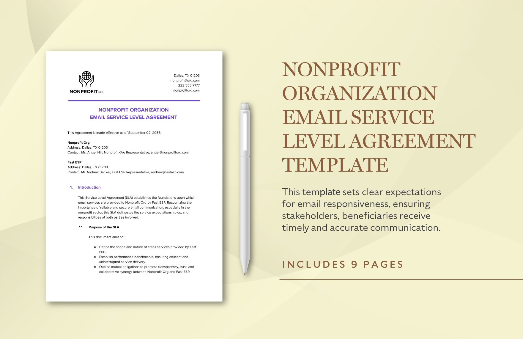 Nonprofit Organization Email Service Level Agreement Template