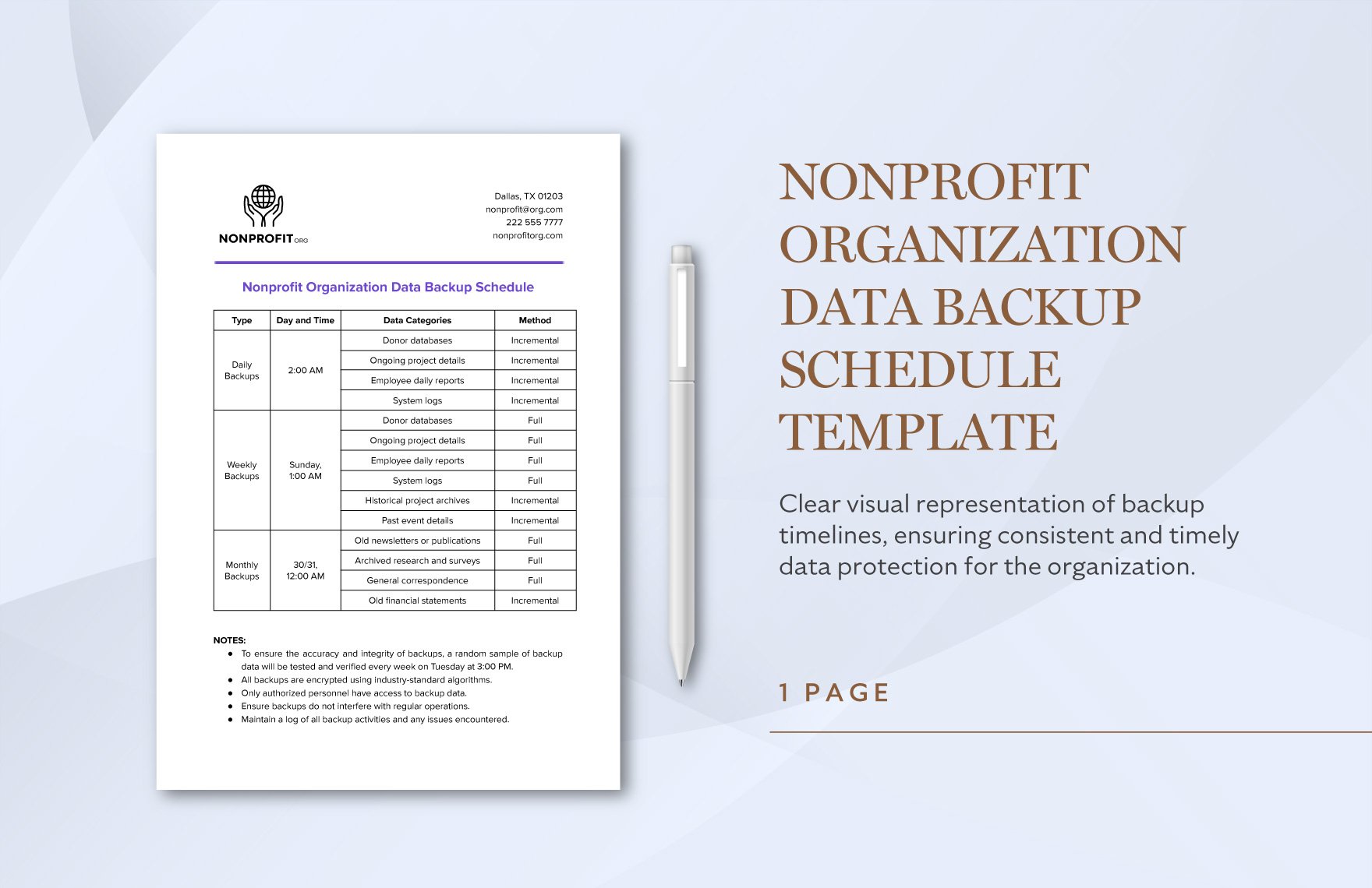 Nonprofit Organization Data Backup Schedule Template