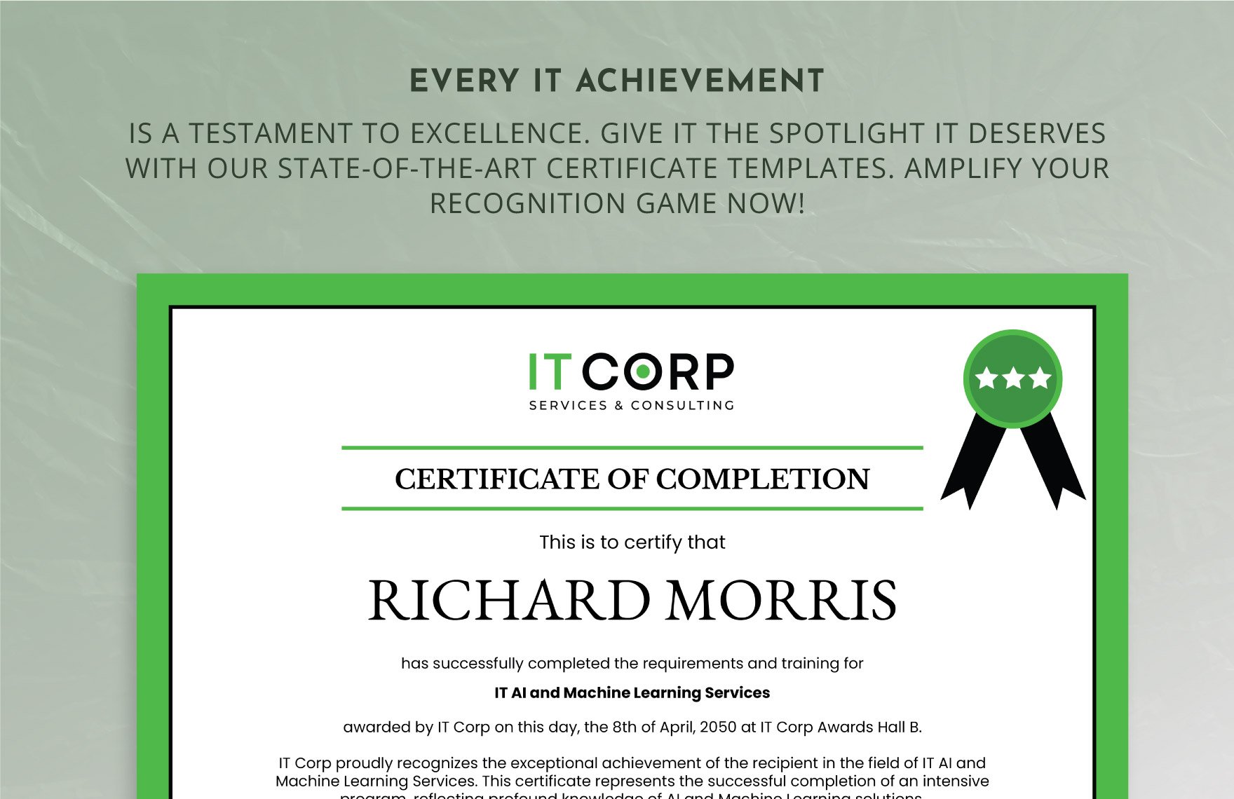 IT AI & Machine Learning Services Certificate Template
