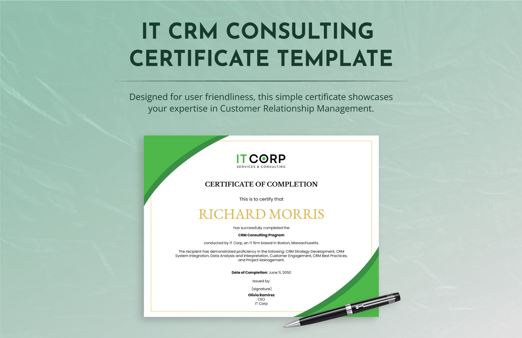 IT CRM Consulting Certificate Template