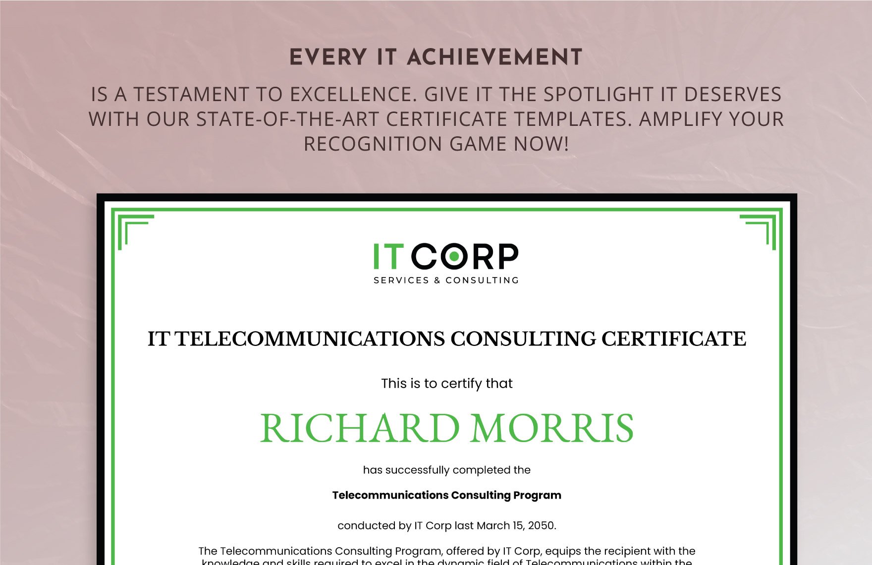 IT Telecommunications Consulting Certificate Template