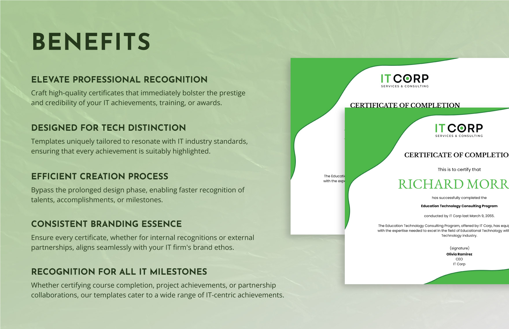 IT Education Technology Consulting Certificate Template
