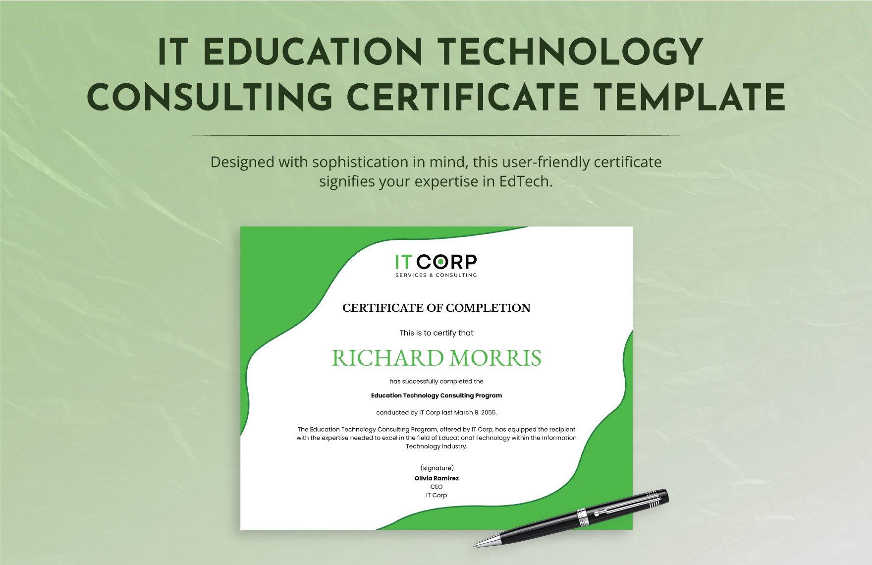 IT Education Technology Consulting Certificate Template