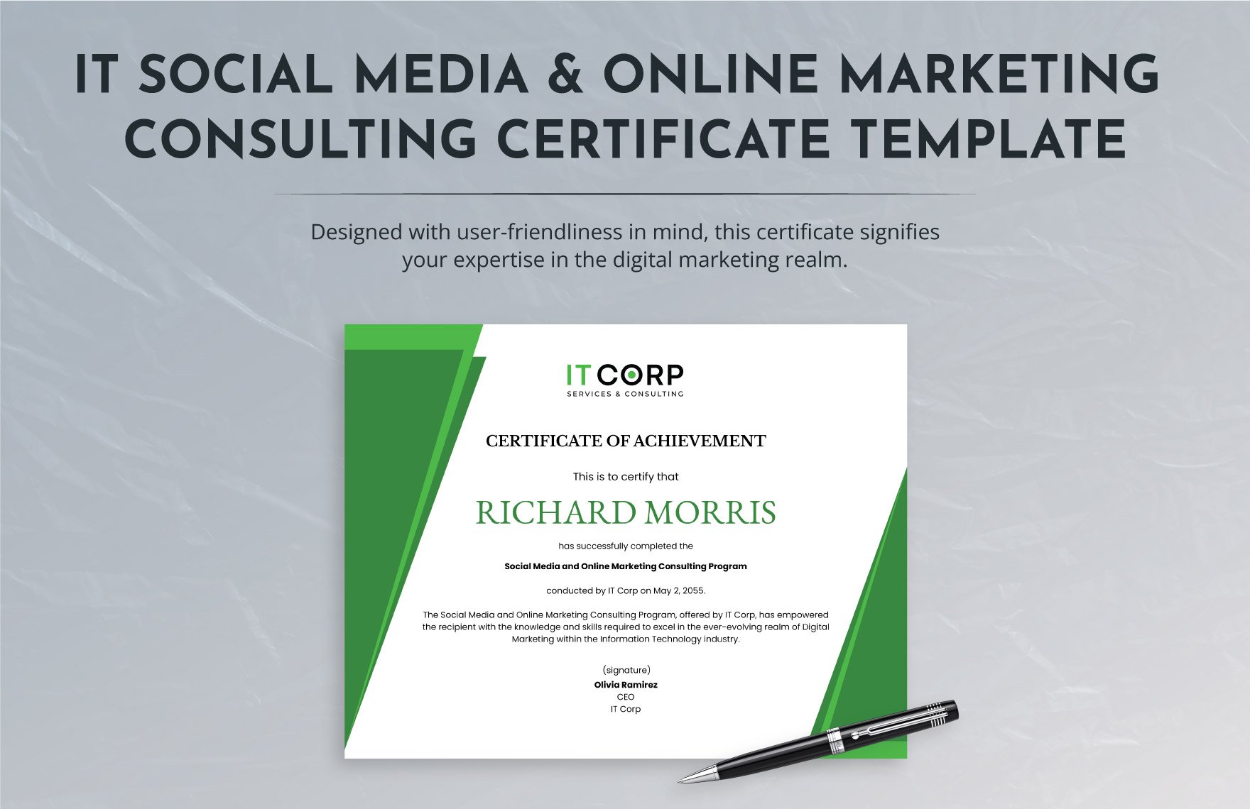 IT Social Media & Online Marketing Consulting Certificate Template