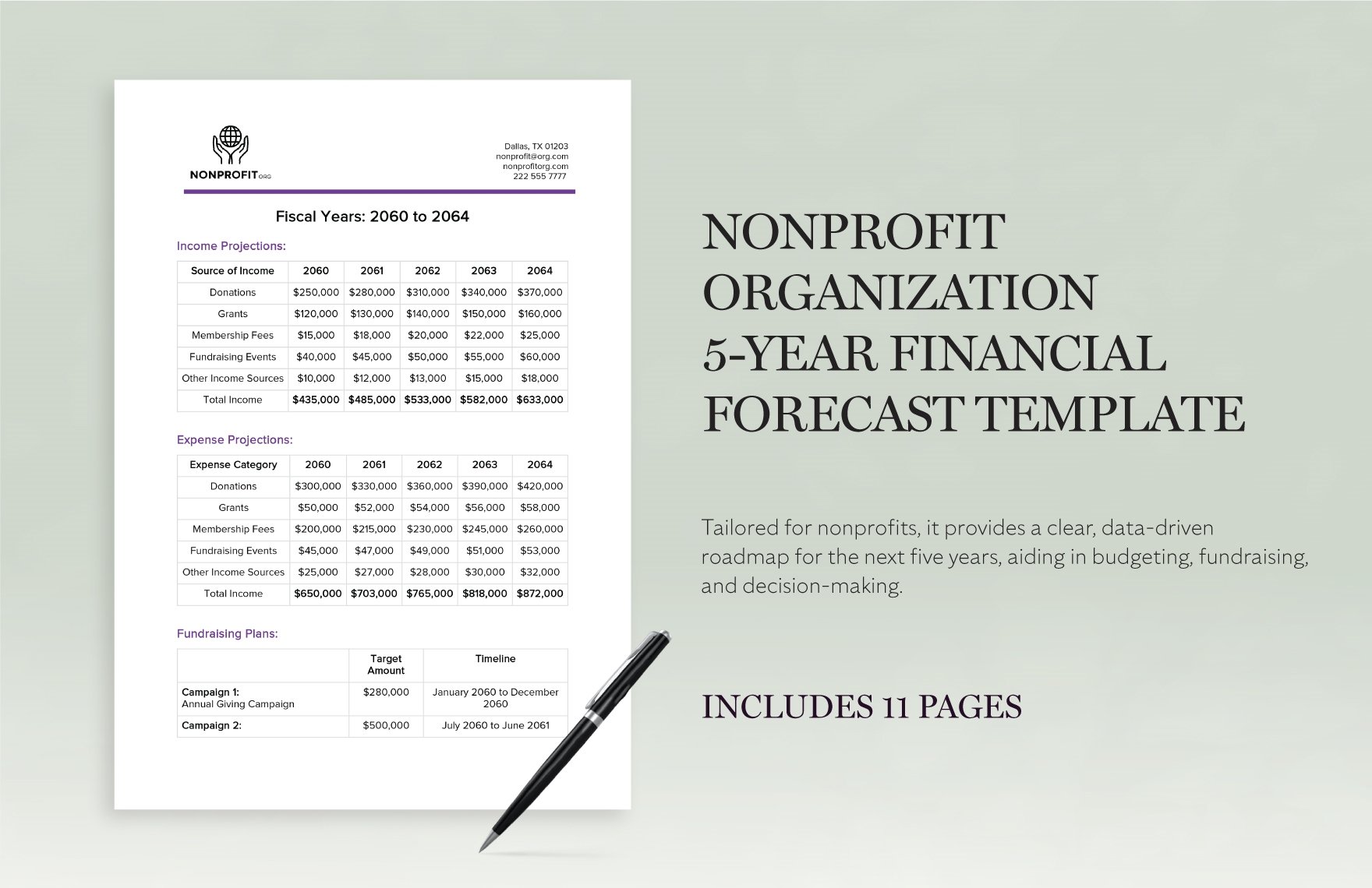 Nonprofit Organization 5-Year Financial Forecast Template in Word, Google Docs, PDF