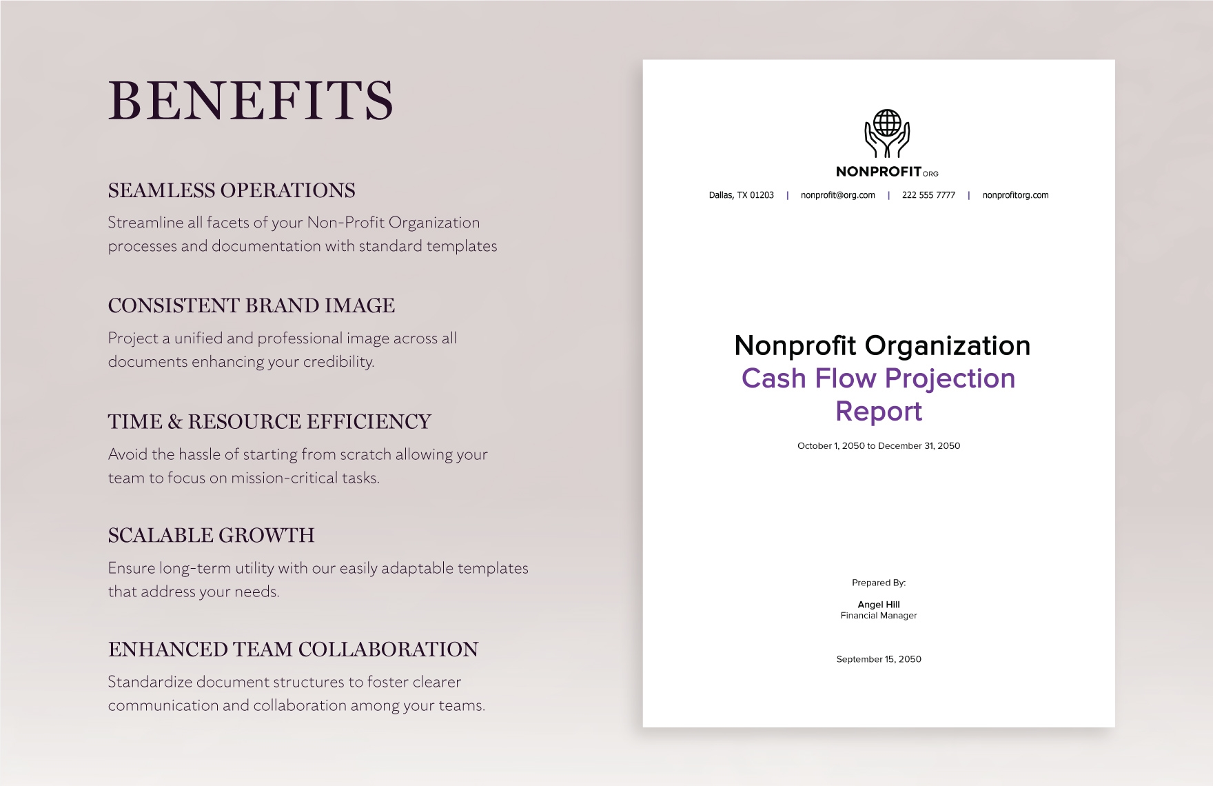 Nonprofit Organization Cash Flow Projection Report Template