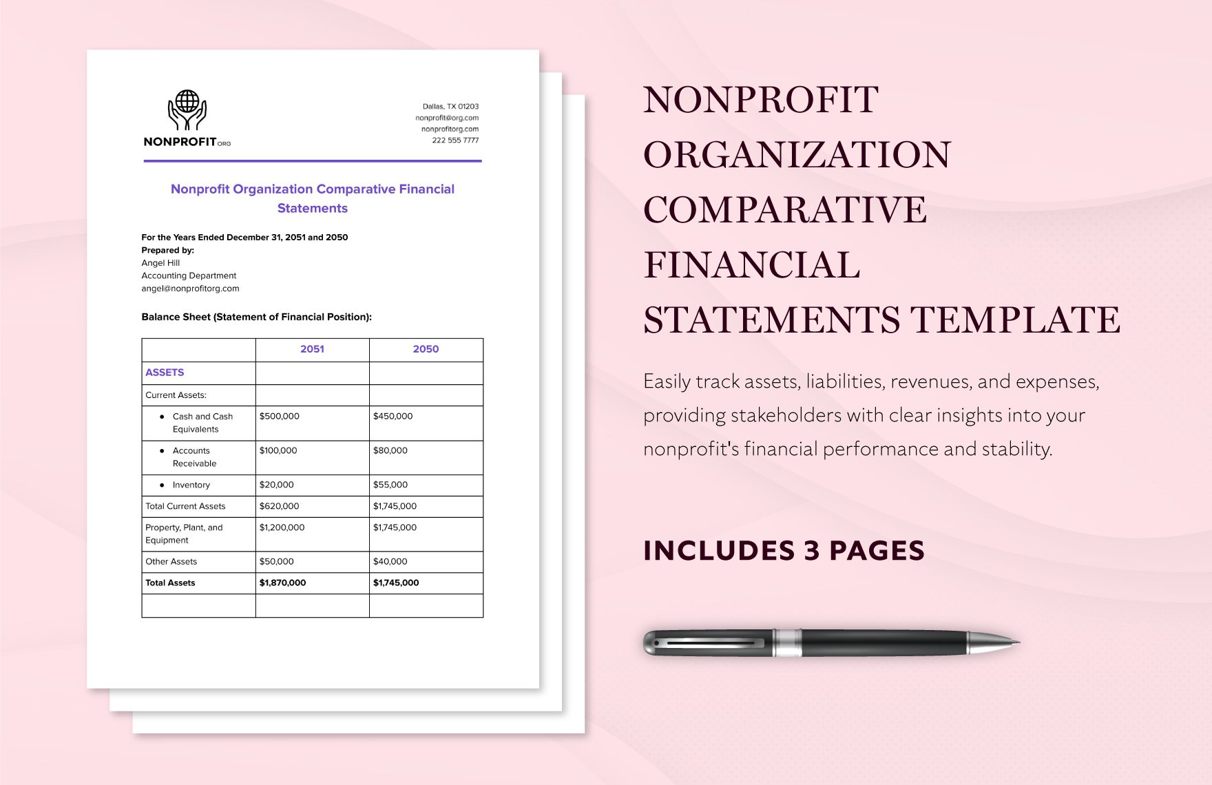 Nonprofit Organization Comparative Financial Statements Template