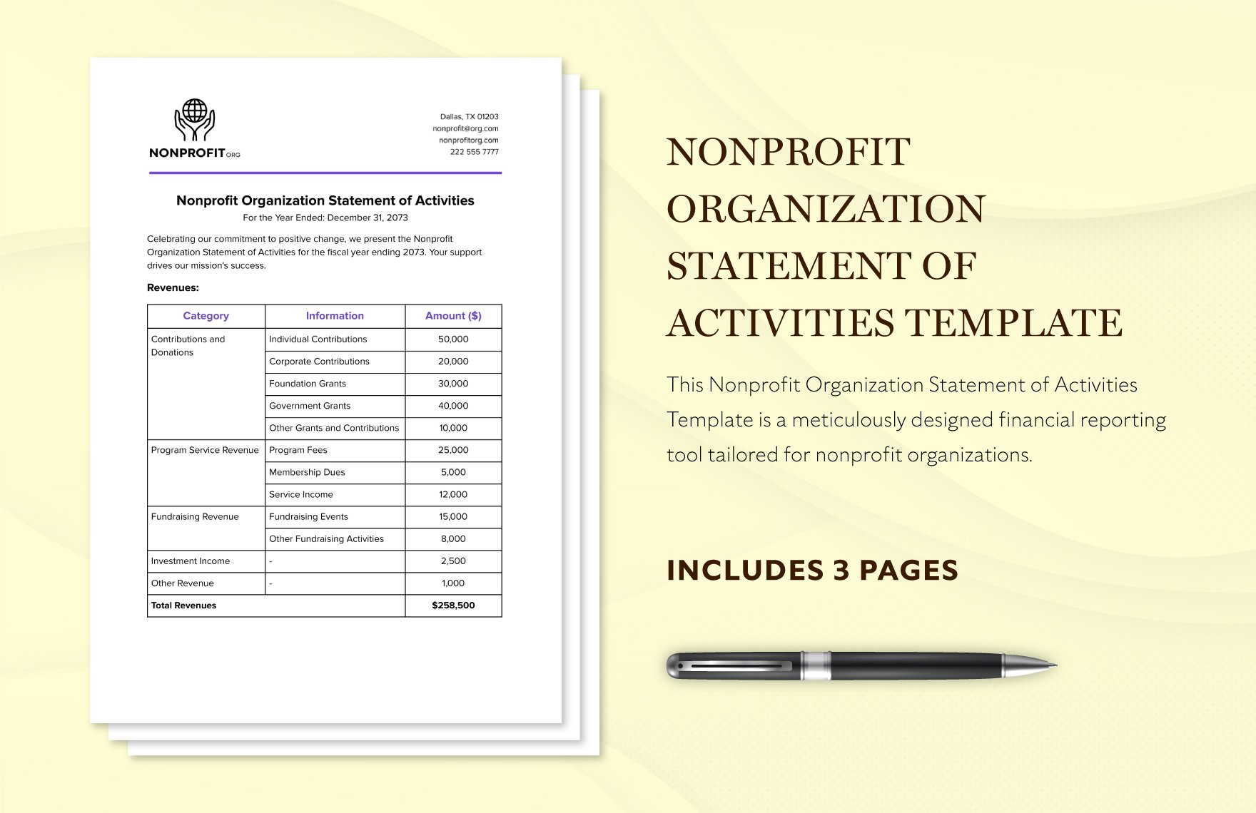 Nonprofit Organization Statement of Activities Template