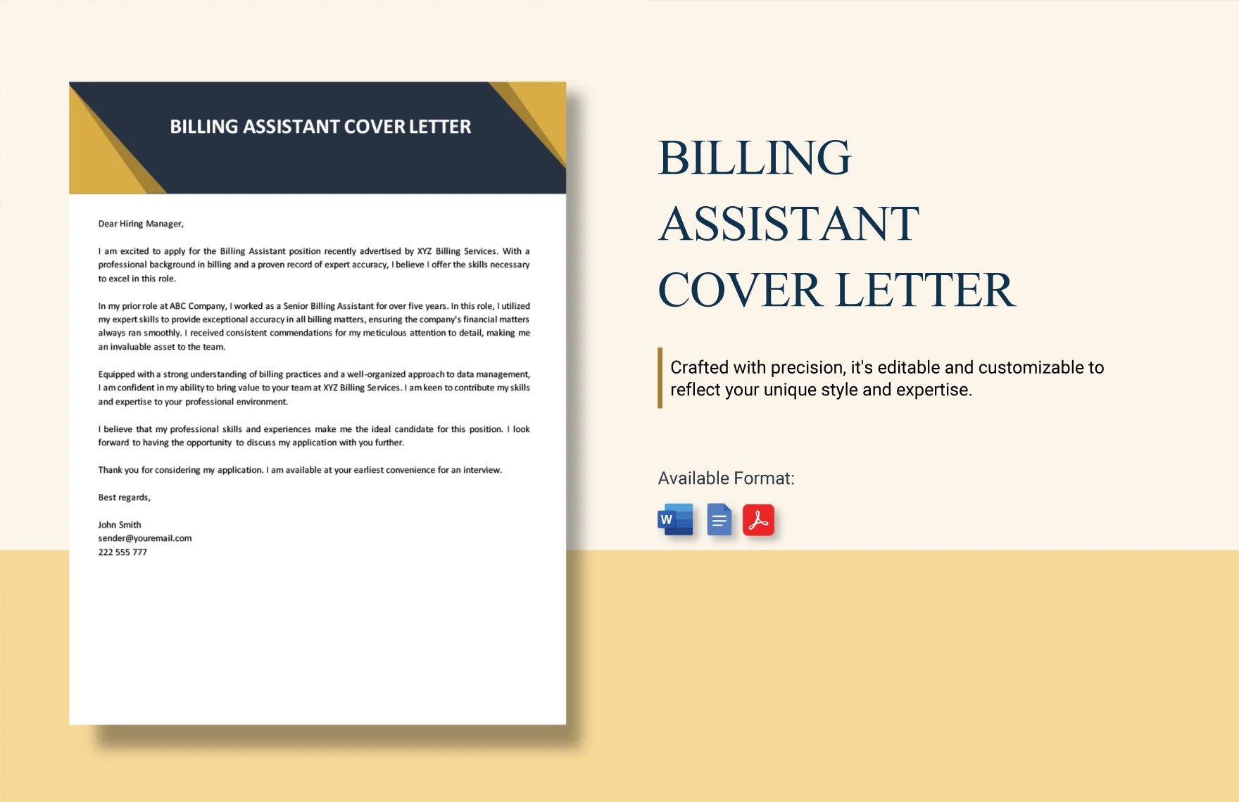 Billing Assistant Cover Letter in Word, Google Docs, PDF