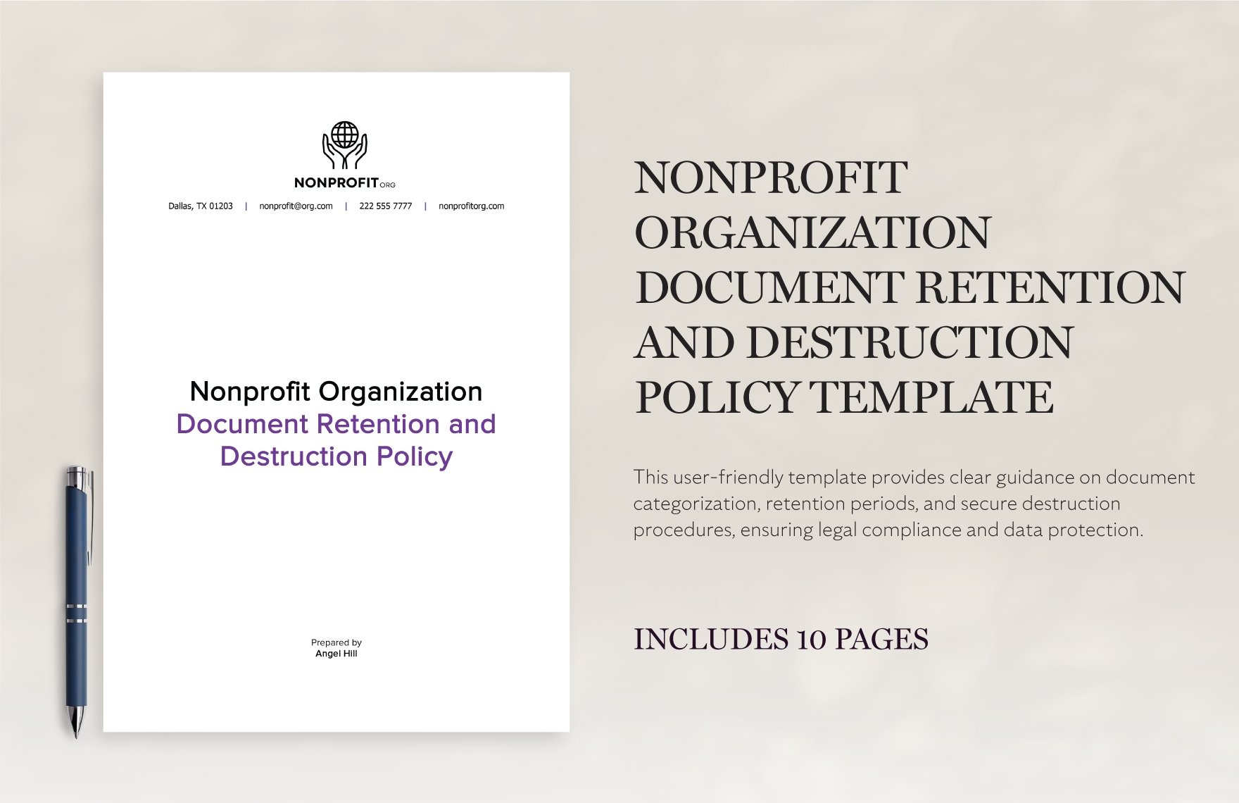 Nonprofit Organization Document Retention and Destruction Policy Template in Word, Google Docs, PDF