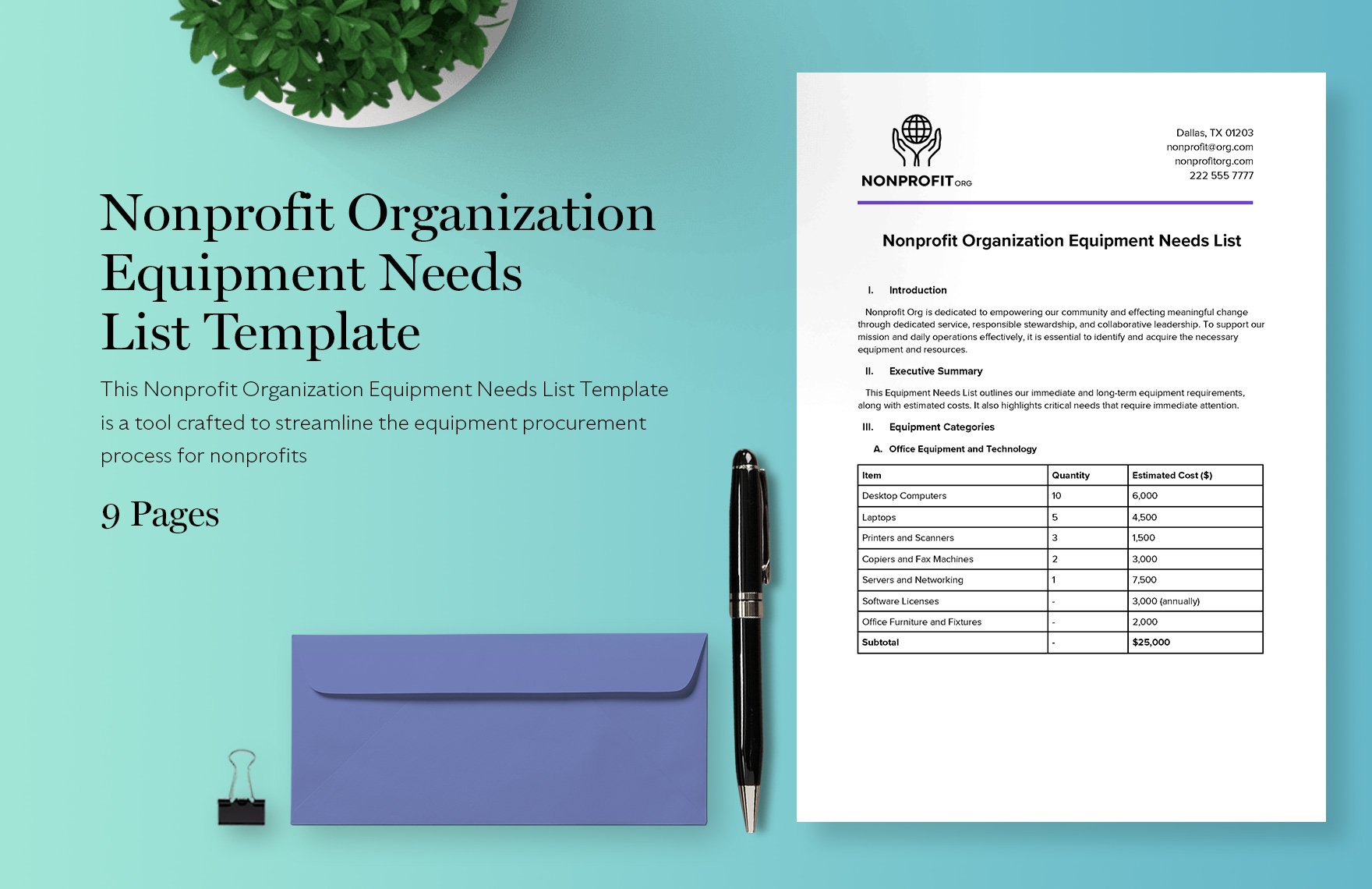 Nonprofit Organization Equipment Needs List Template in Word, Google Docs, PDF