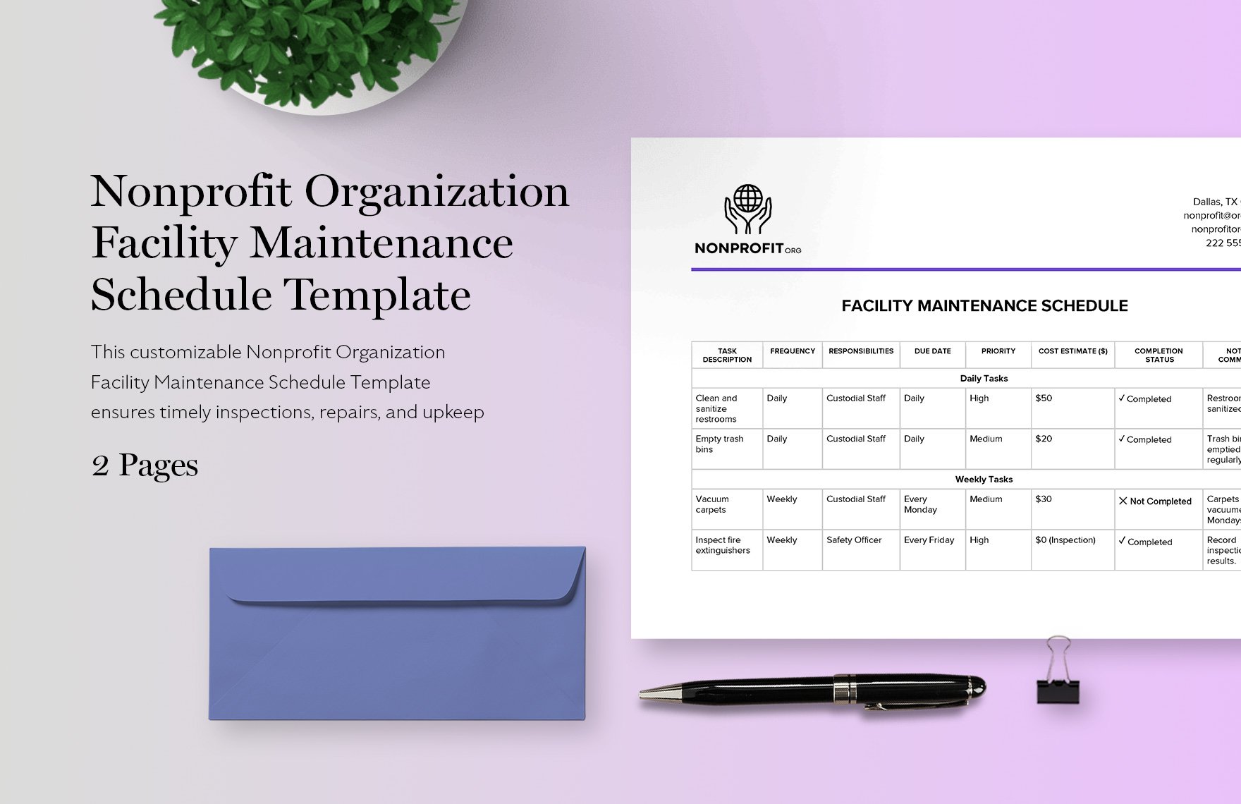Nonprofit Organization Facility Maintenance Schedule Template