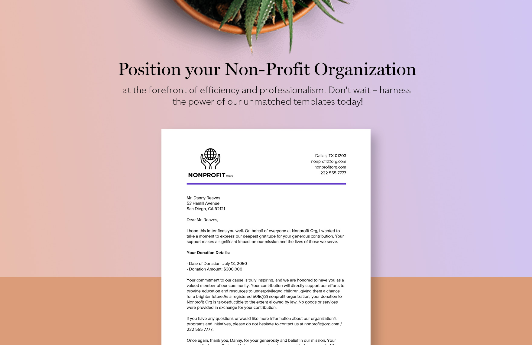 Nonprofit Organization Donor Acknowledgment Letter Template