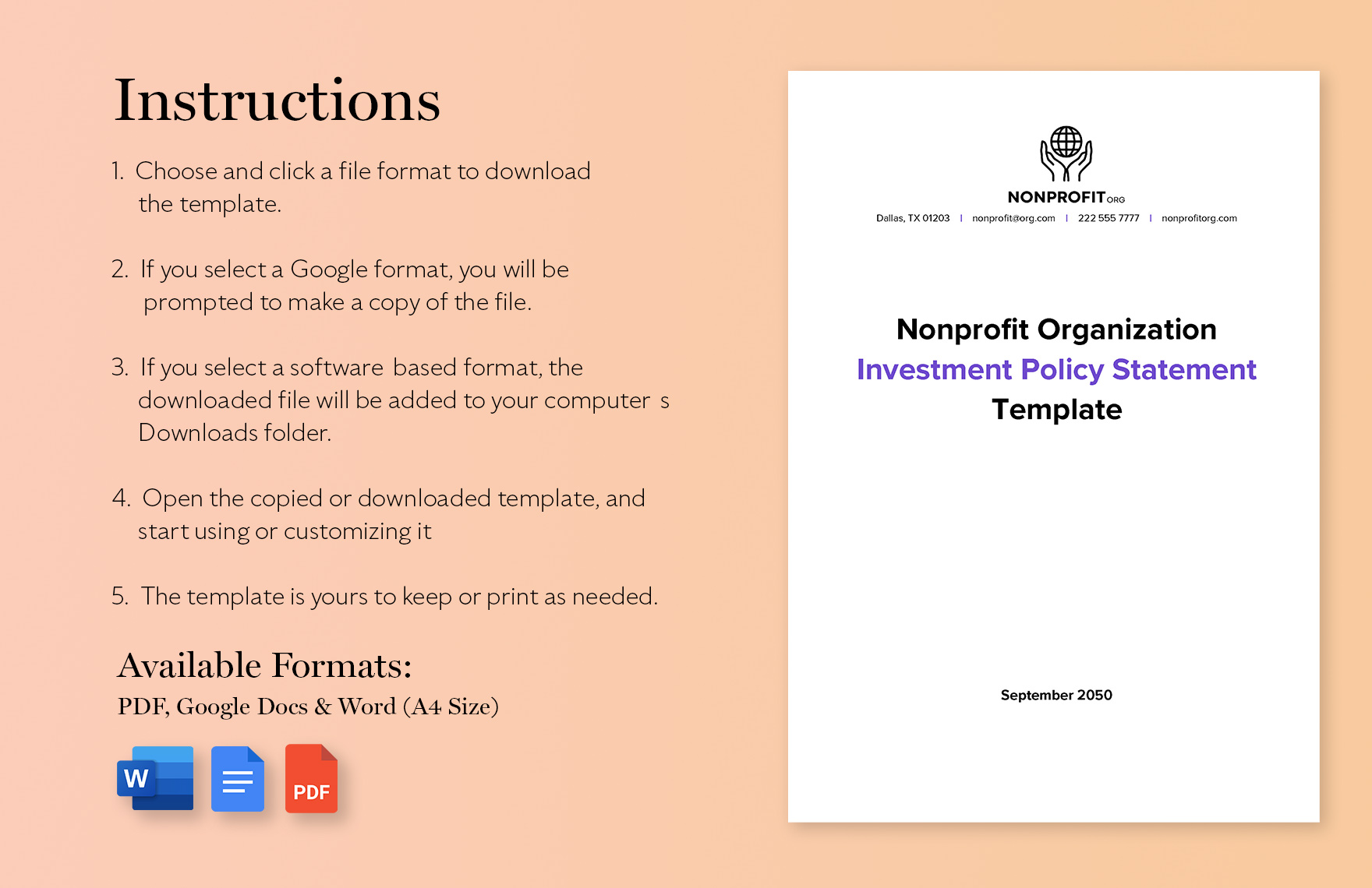 Nonprofit Organization Investment Policy Statement Template Download