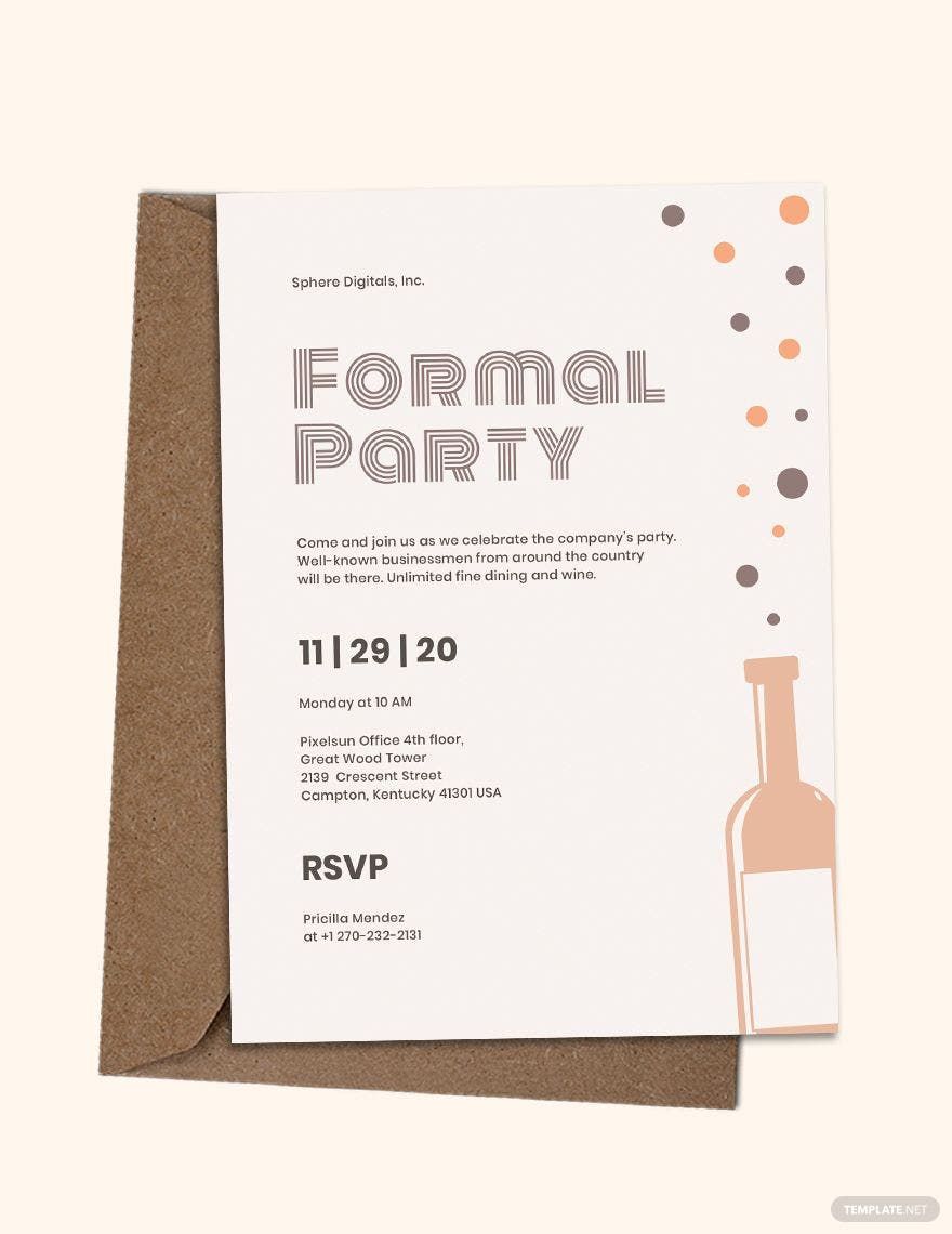 Formal Party Invitation Template in Pages, Word, Illustrator, PSD, Publisher, Google Docs, Google Docs, Outlook - Download | Template.net