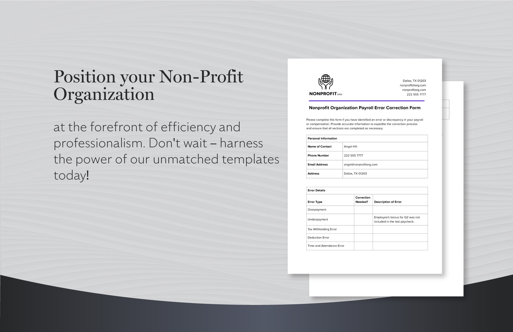 Nonprofit Organization Payroll Error Correction Form Template