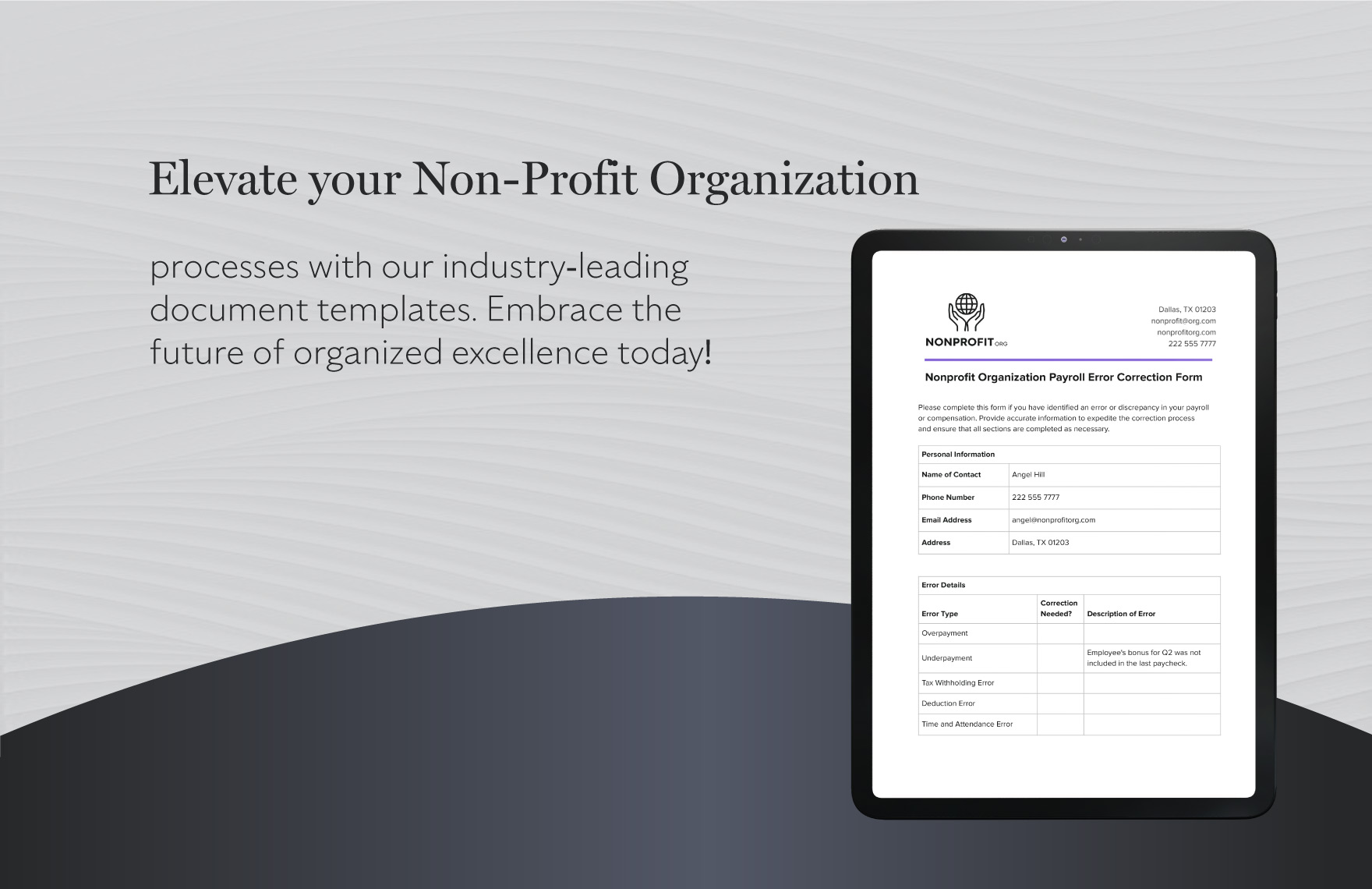 Nonprofit Organization Payroll Error Correction Form Template