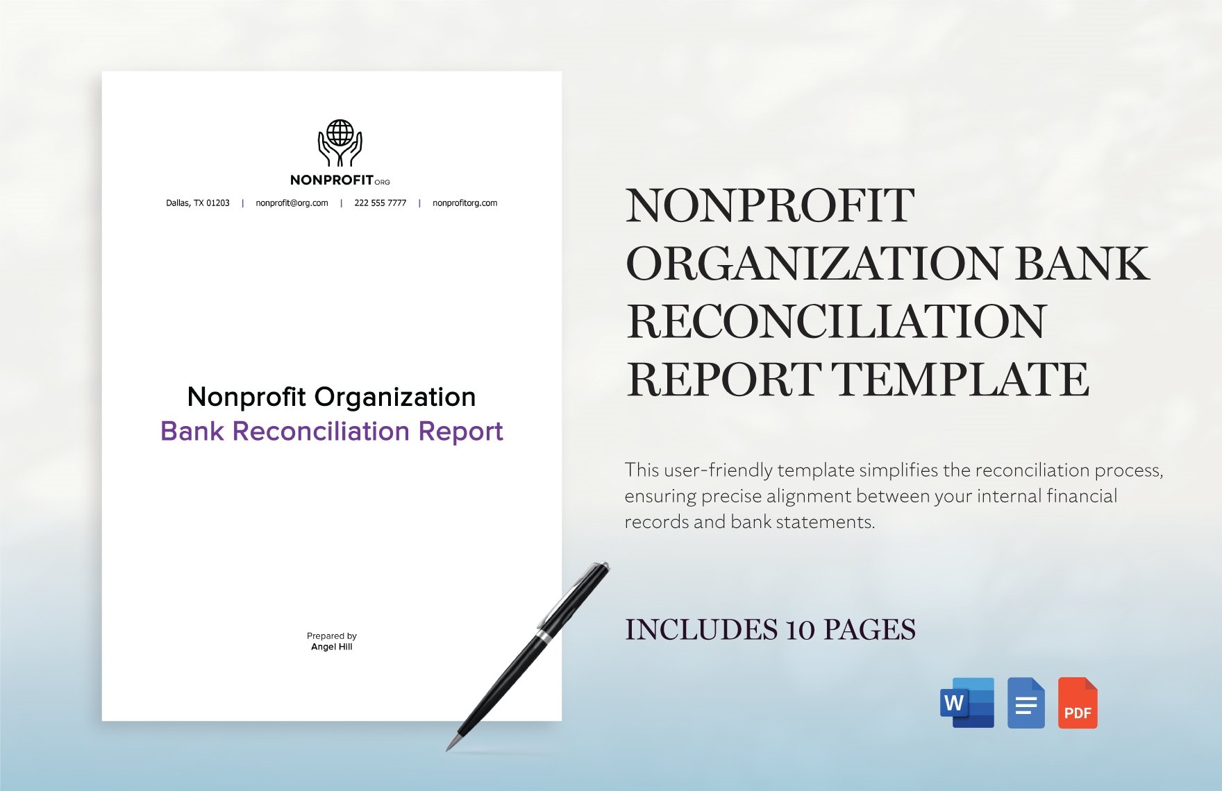 Nonprofit Organization Bank Reconciliation Report Template in Word, Google Docs, PDF