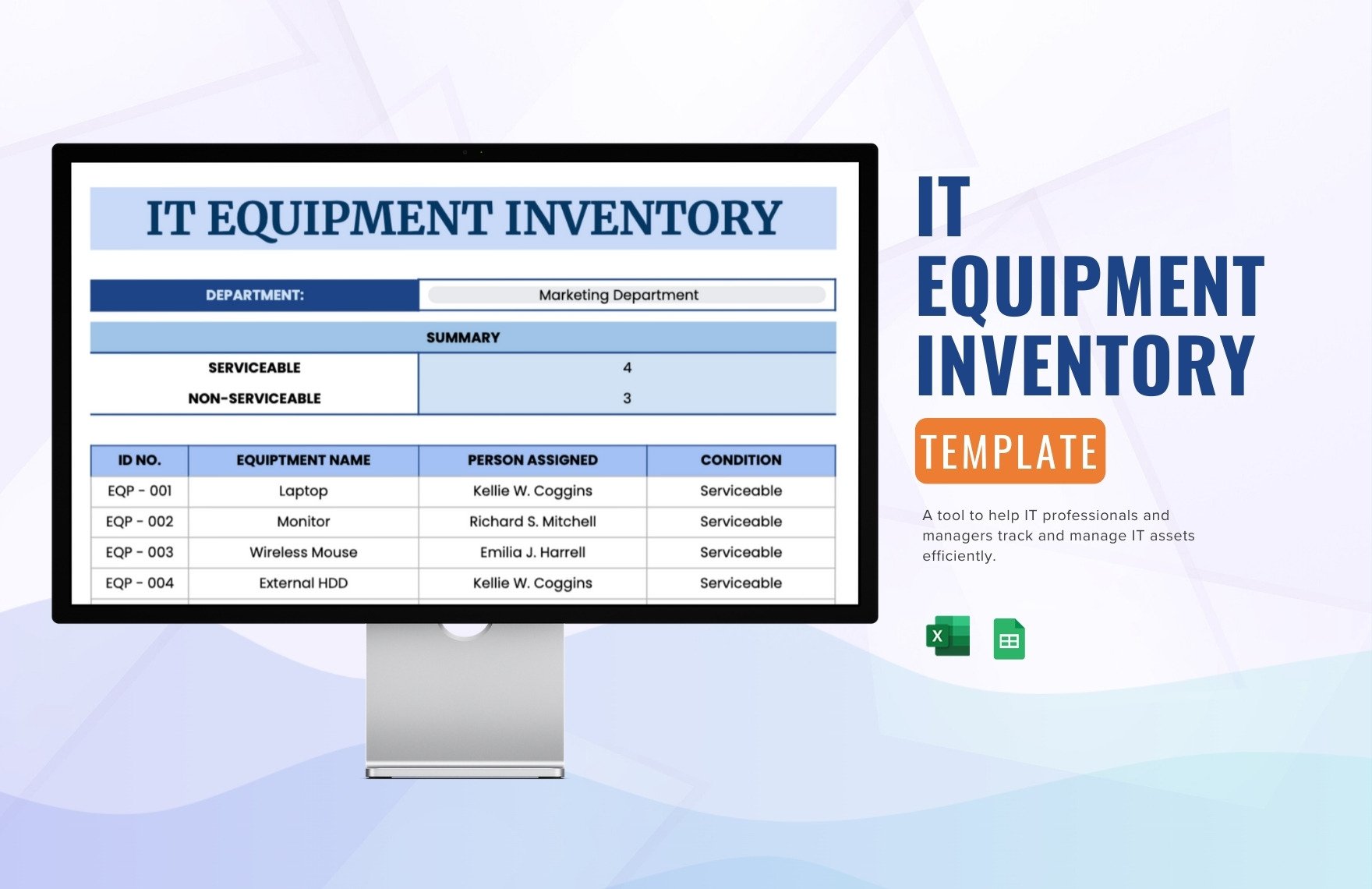 IT Equipment Inventory Template in Excel, Google Sheets