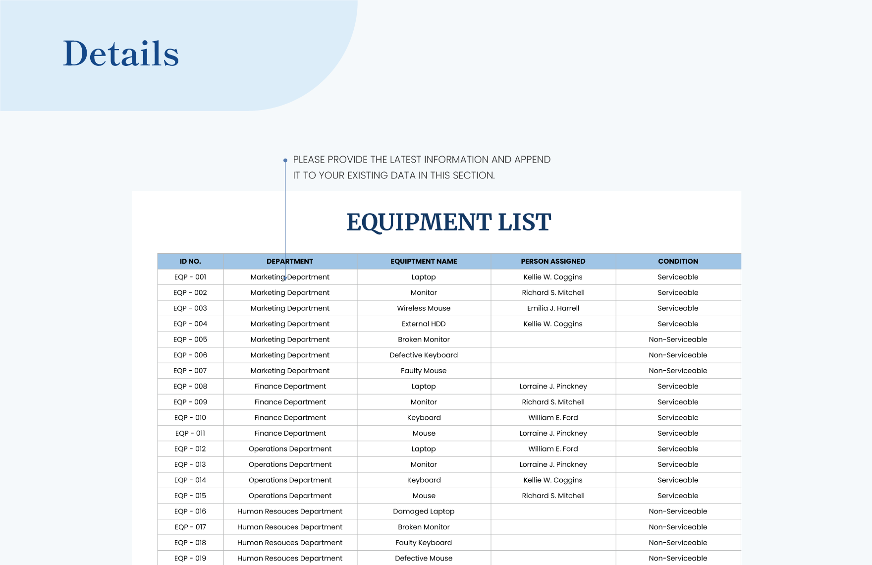 IT Equipment Inventory Template