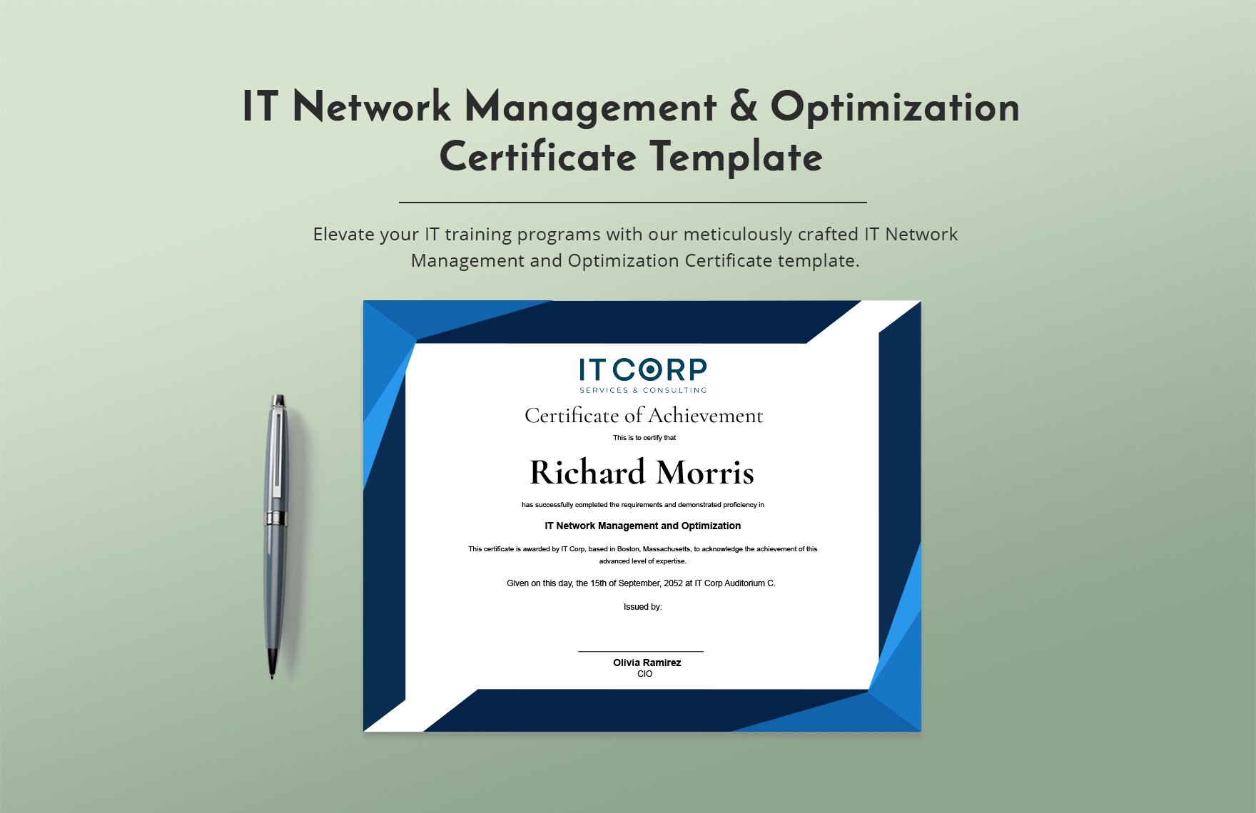 IT Network Management & Optimization Certificate Template