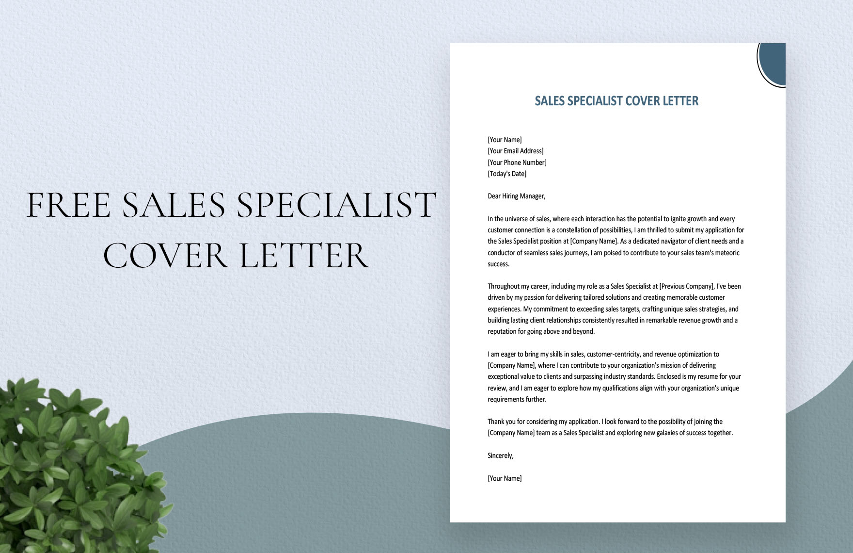 Sales Specialist Cover Letter in Word, Google Docs